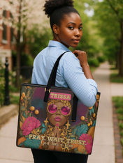 Black Christian Woman Sleek Leather Tote