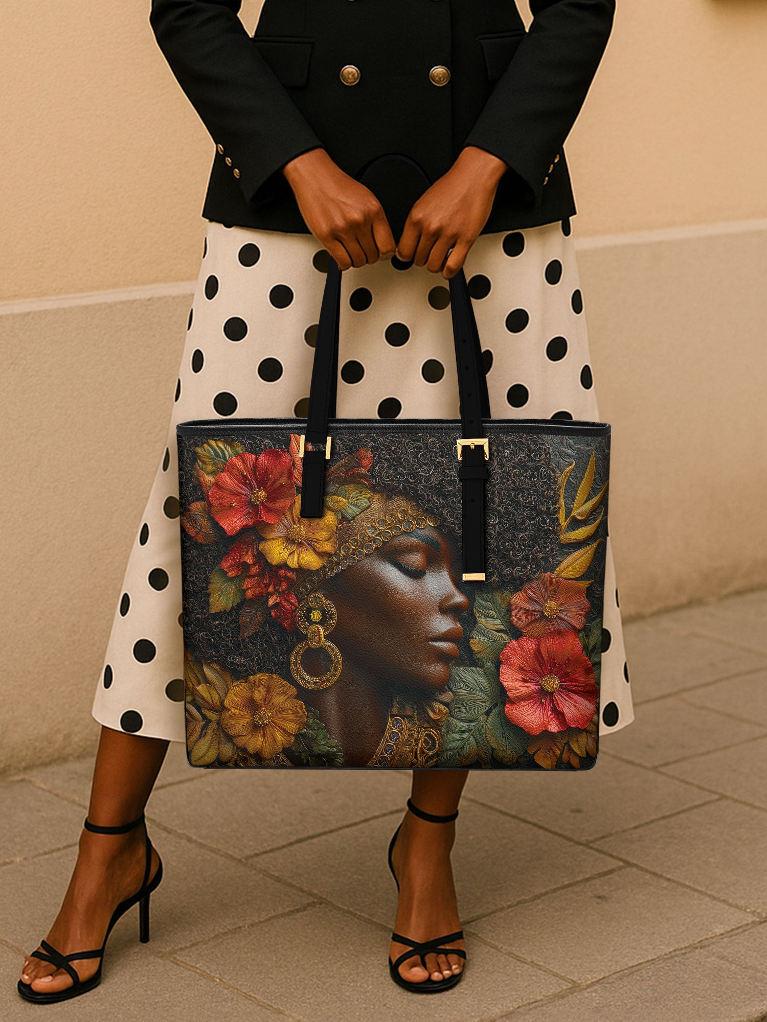 Floral Grace Sleek Leather Tote QR0XD026