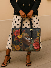 Floral Grace Sleek Leather Tote QR0XD026