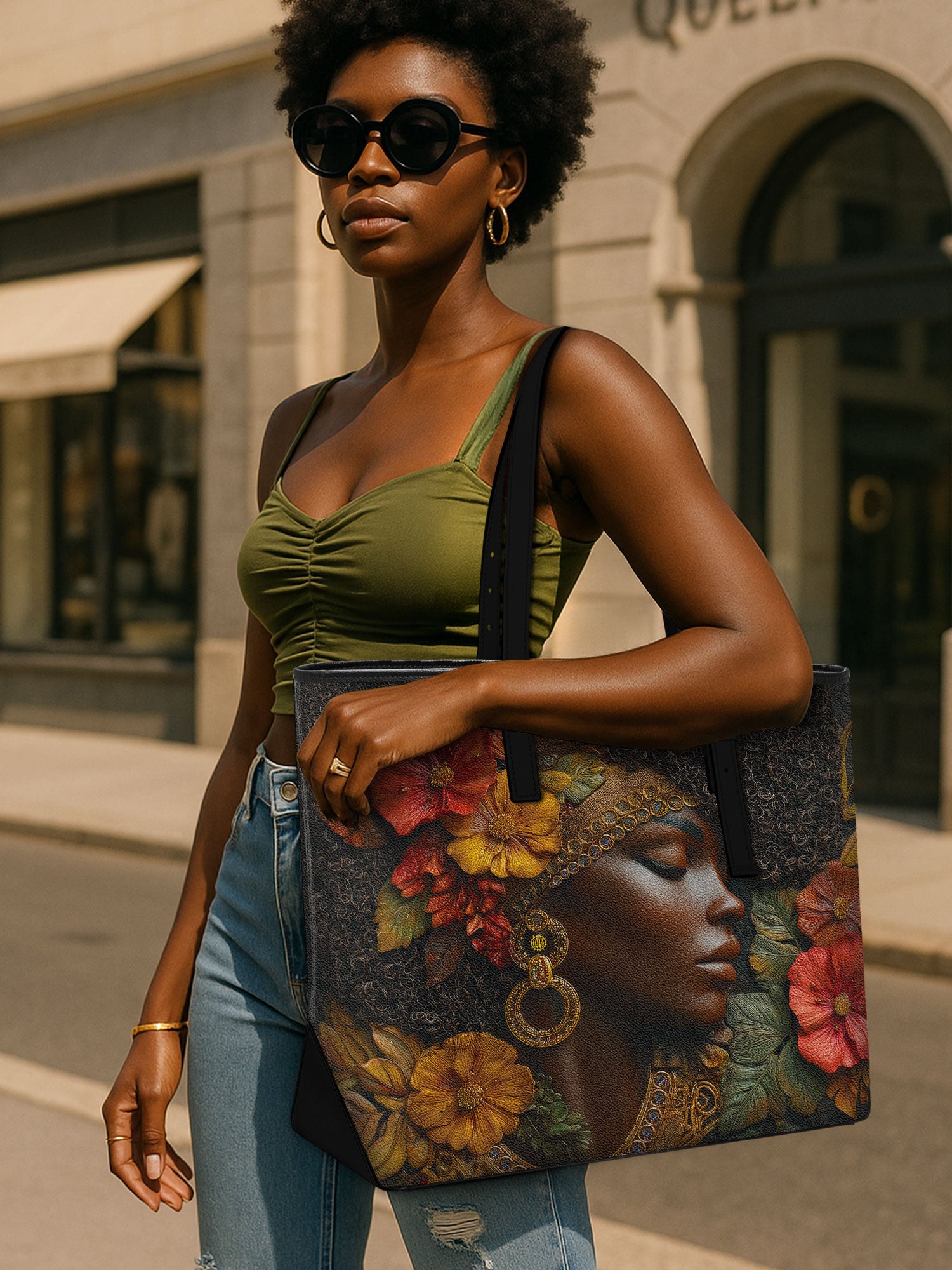 Floral Grace Sleek Leather Tote QR0XD026