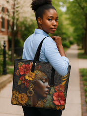 Floral Grace Sleek Leather Tote QR0XD026