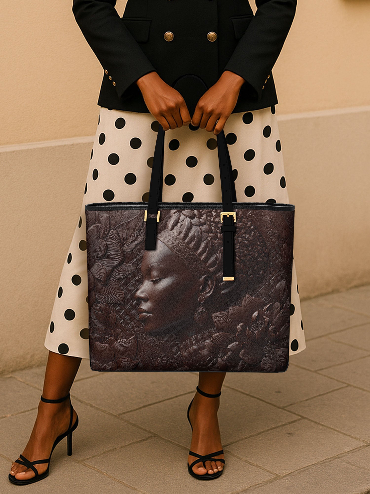 Floral Calm Sleek Leather Tote QR0XD031