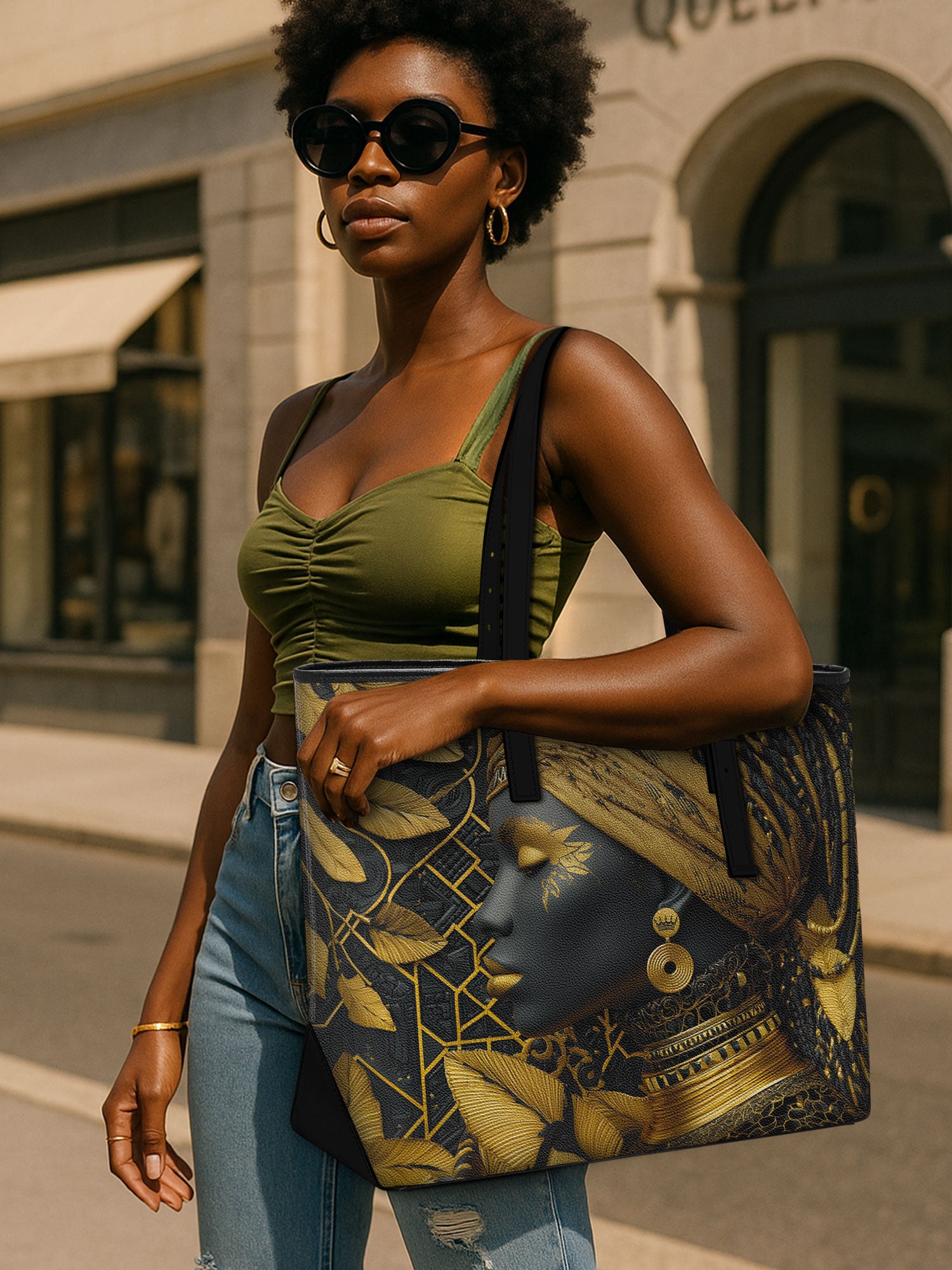 The Gilded Queen Sleek Leather Tote QR0TD029