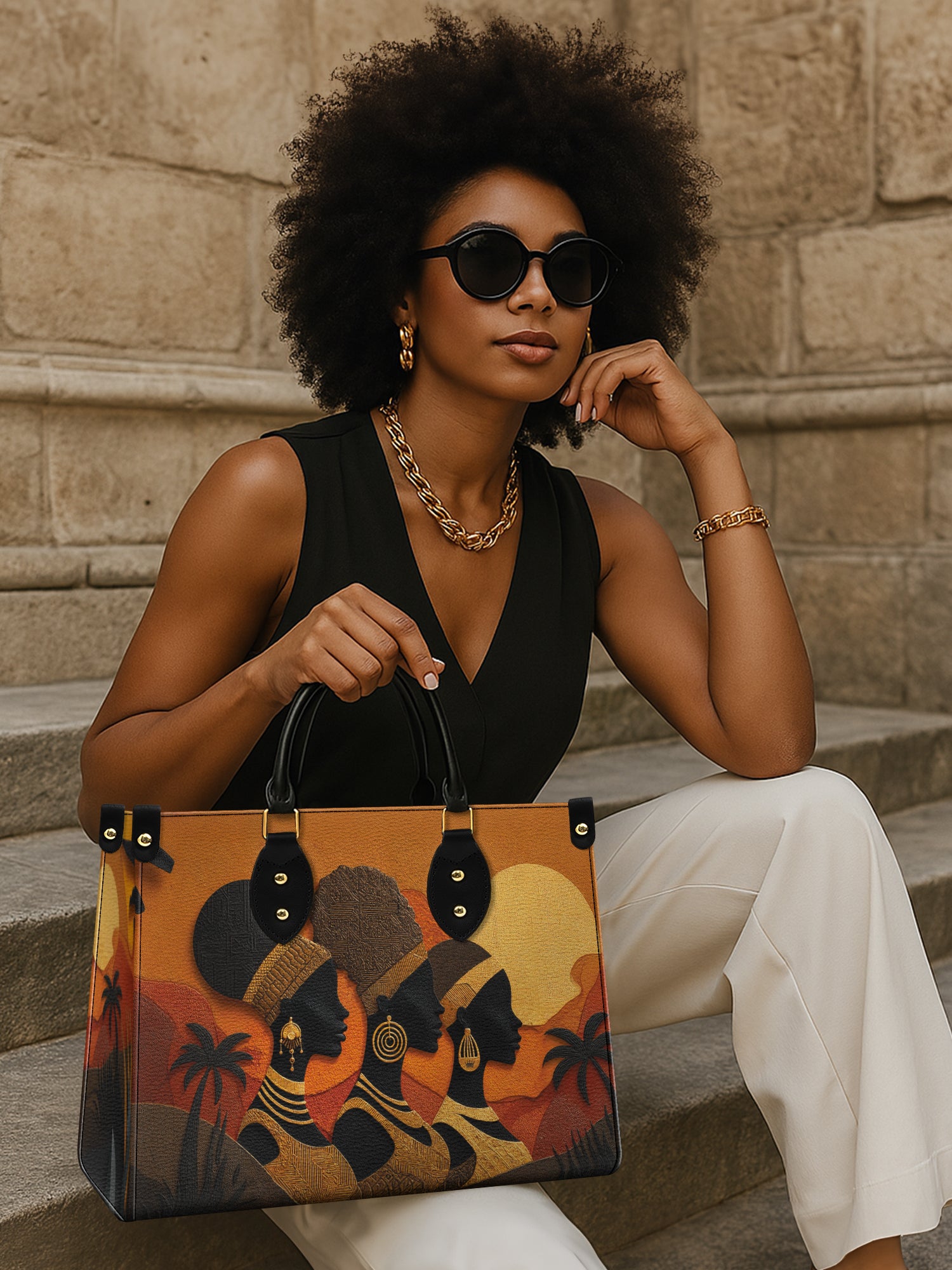 Three African Queens Premium Leather Handbag QR0HH024