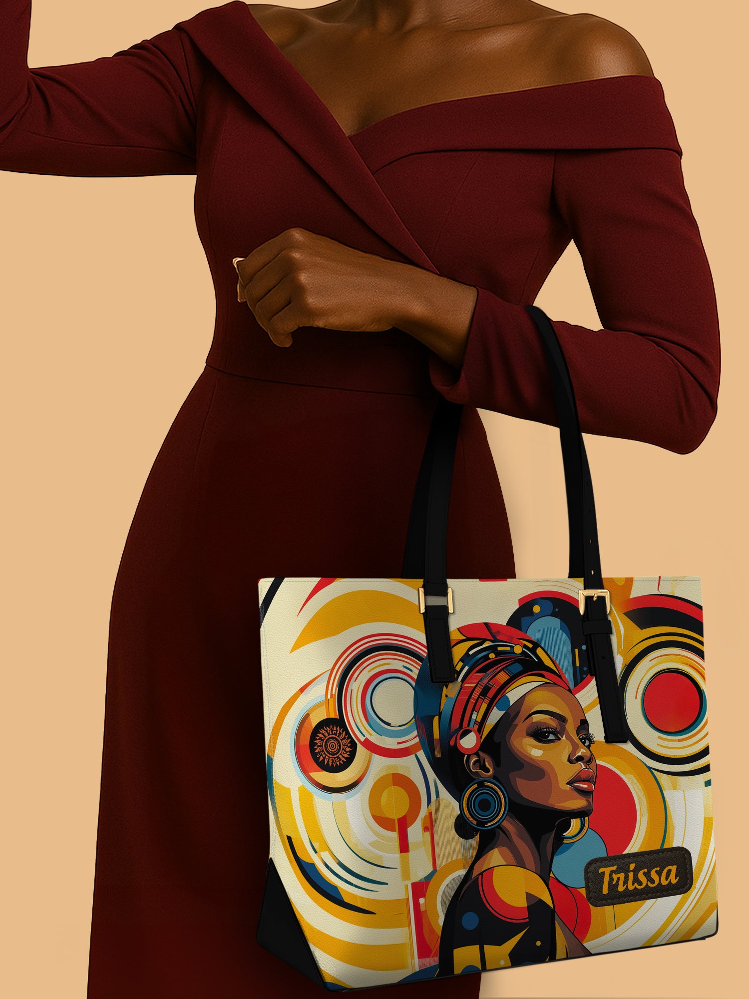 Bold Black Woman Sleek Leather Tote