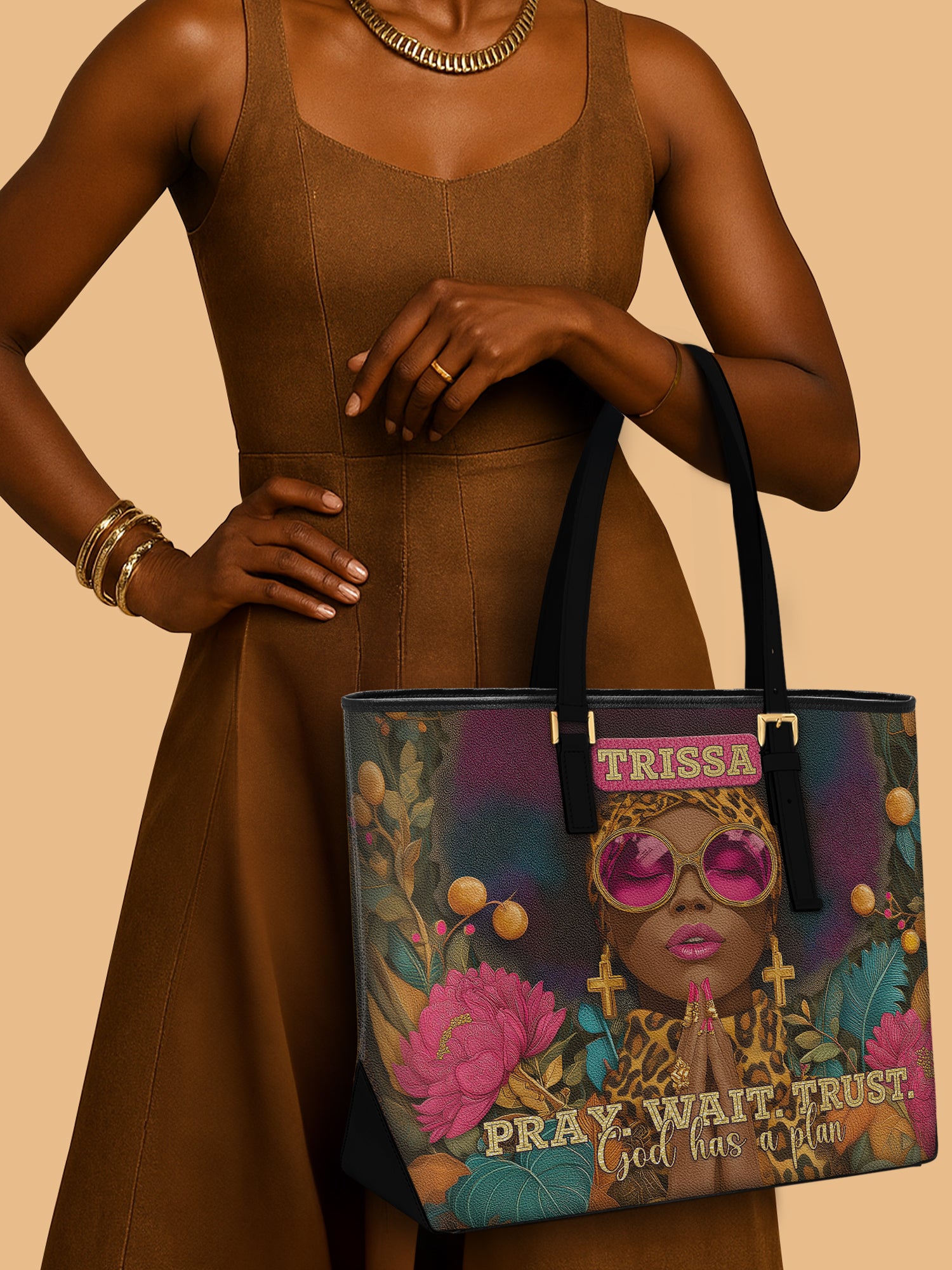 Black Christian Woman Sleek Leather Tote