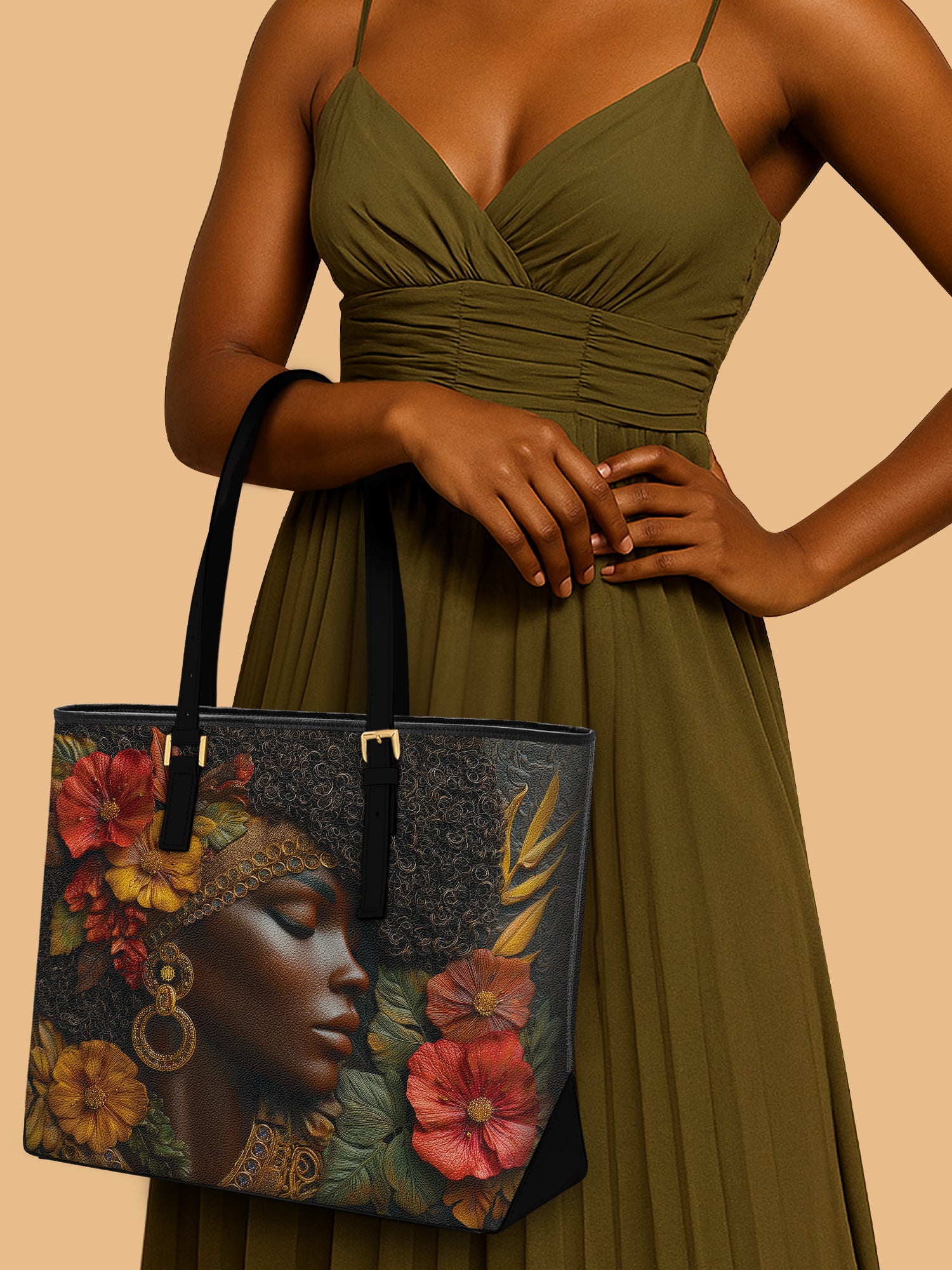 Floral Grace Sleek Leather Tote QR0XD026