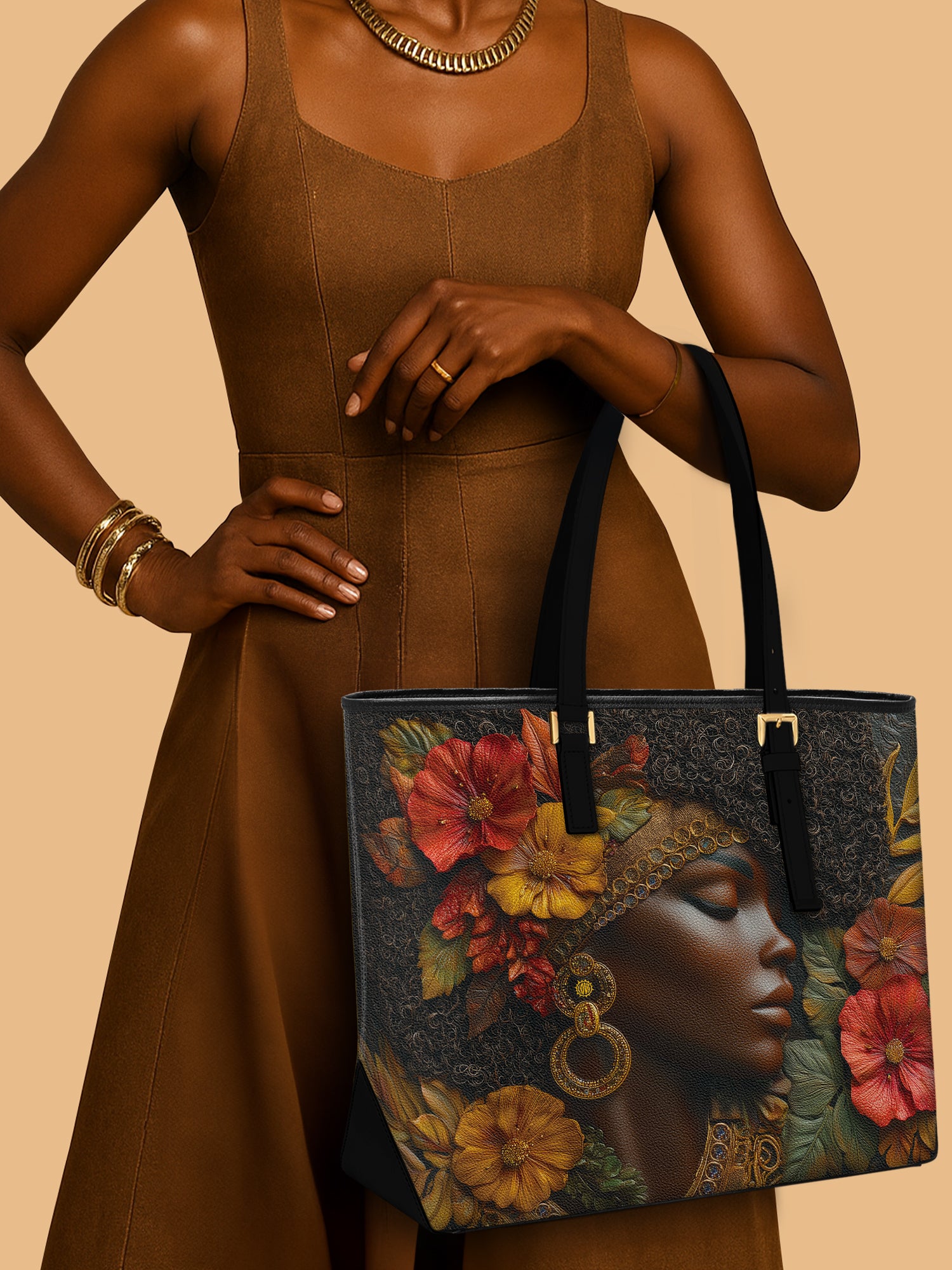 Floral Grace Sleek Leather Tote QR0XD026