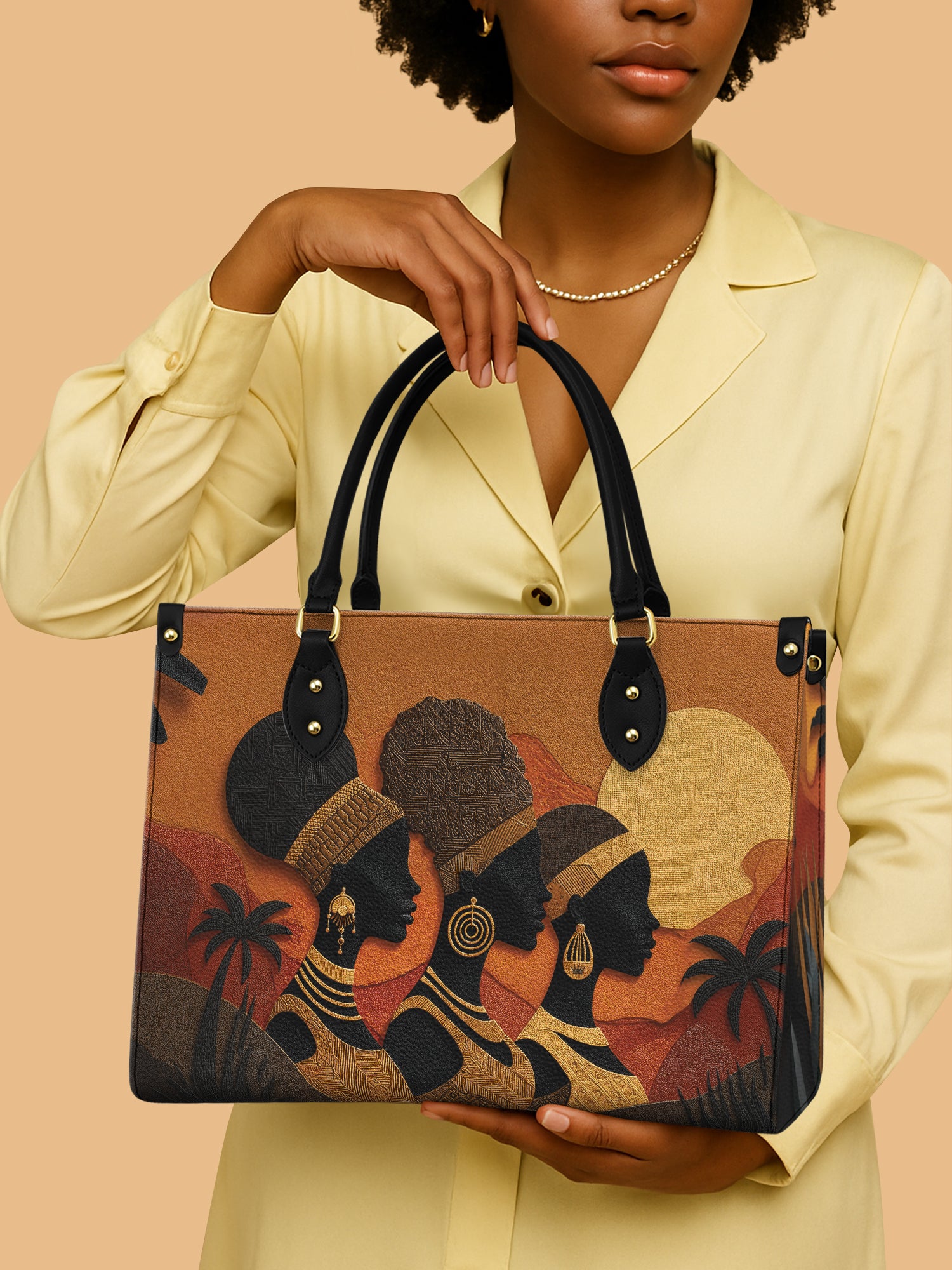 Three African Queens Premium Leather Handbag QR0HH024