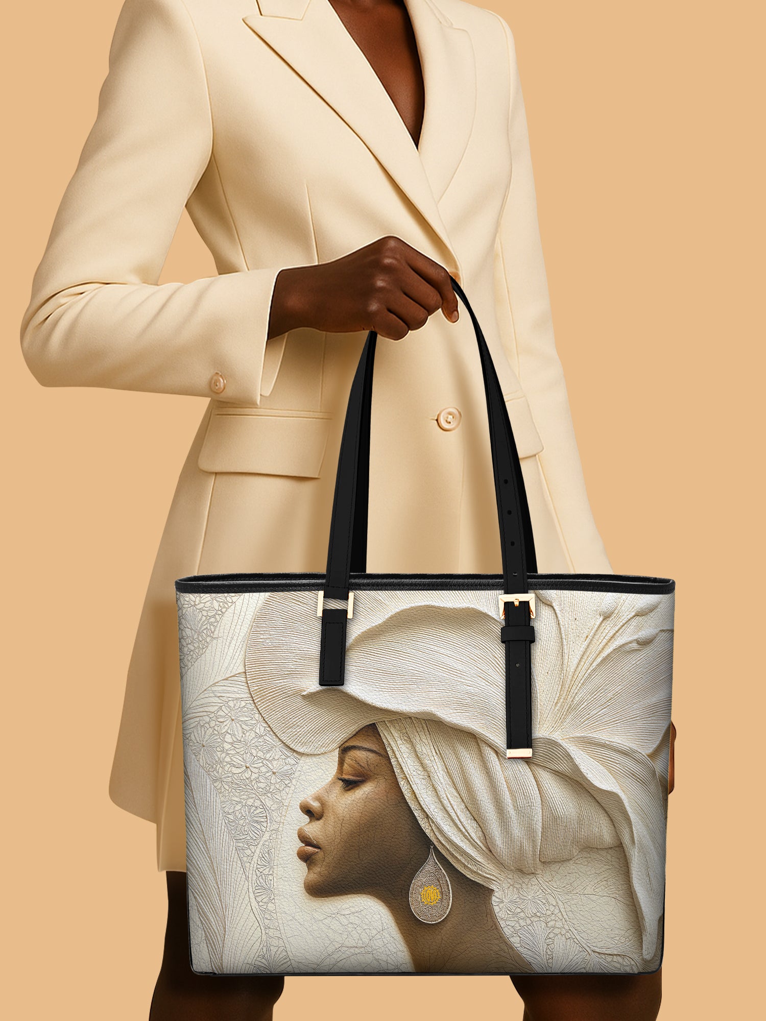 Ivory Blossom Sleek Leather Tote QR0TV124