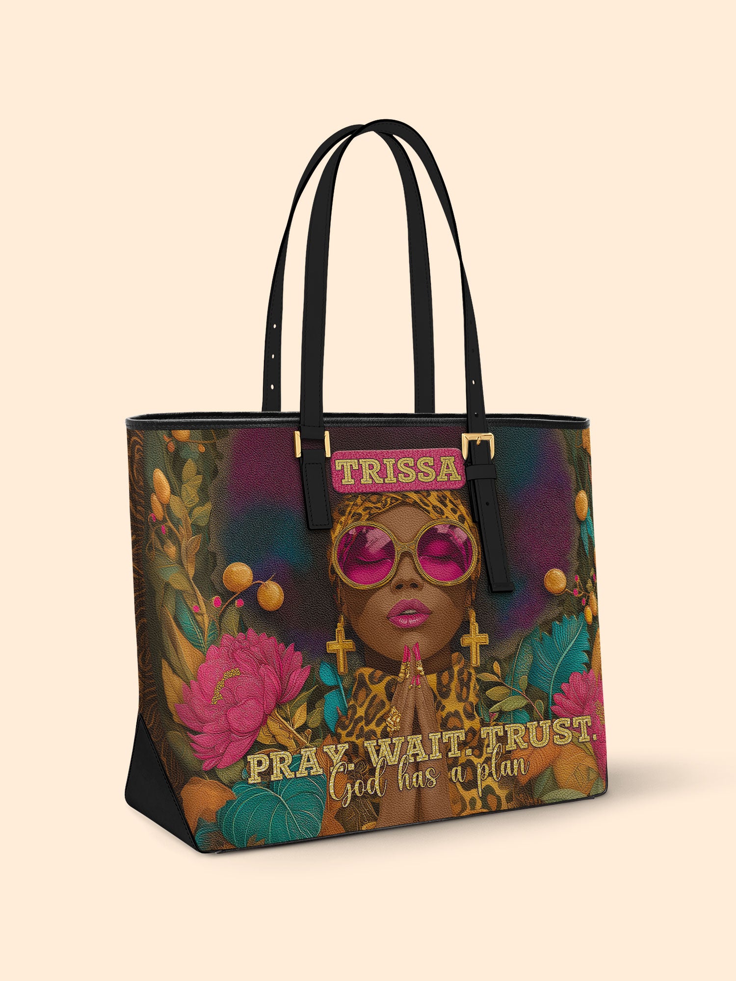 Black Christian Woman Sleek Leather Tote