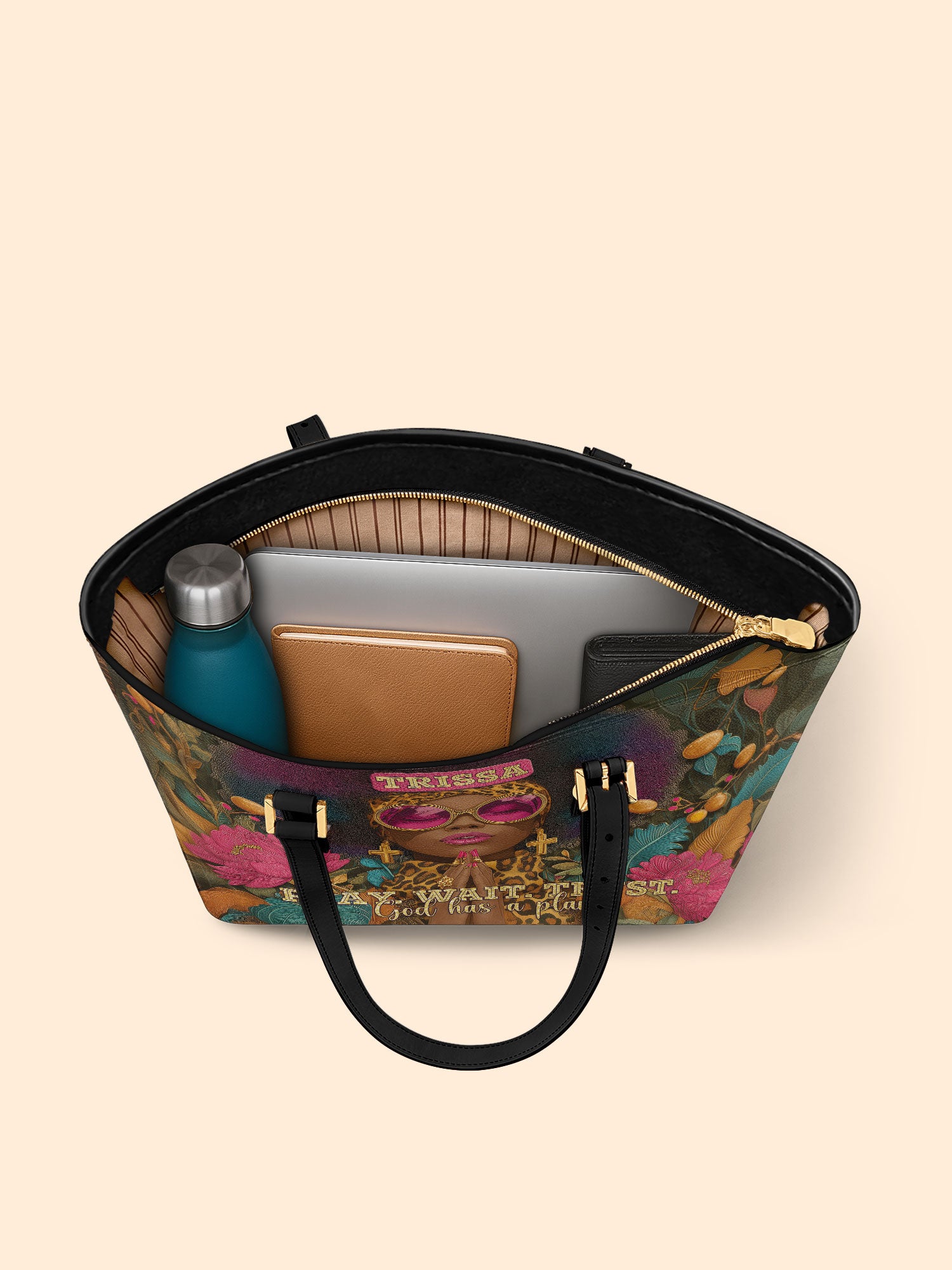 Black Christian Woman Sleek Leather Tote