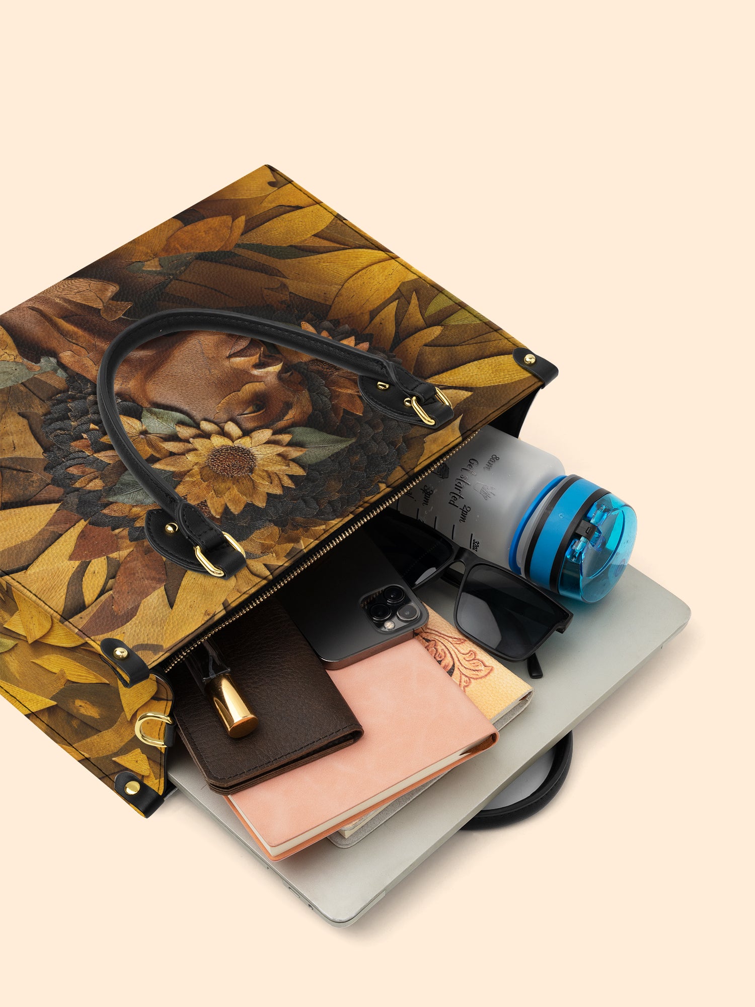 Golden Sunflower Premium Leather Handbag QR0TD379