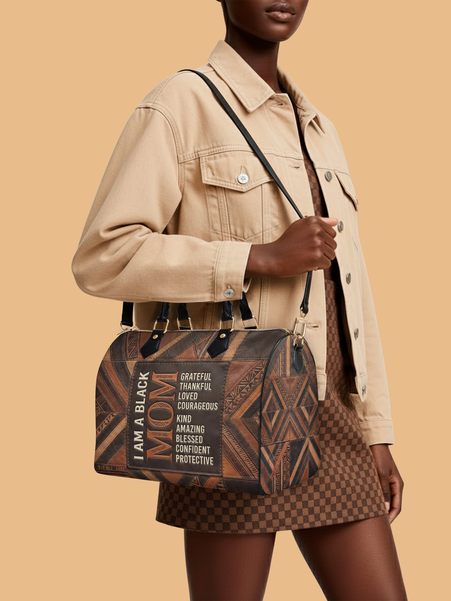Black Mom Pride Leather Boston Bag QR0TV273
