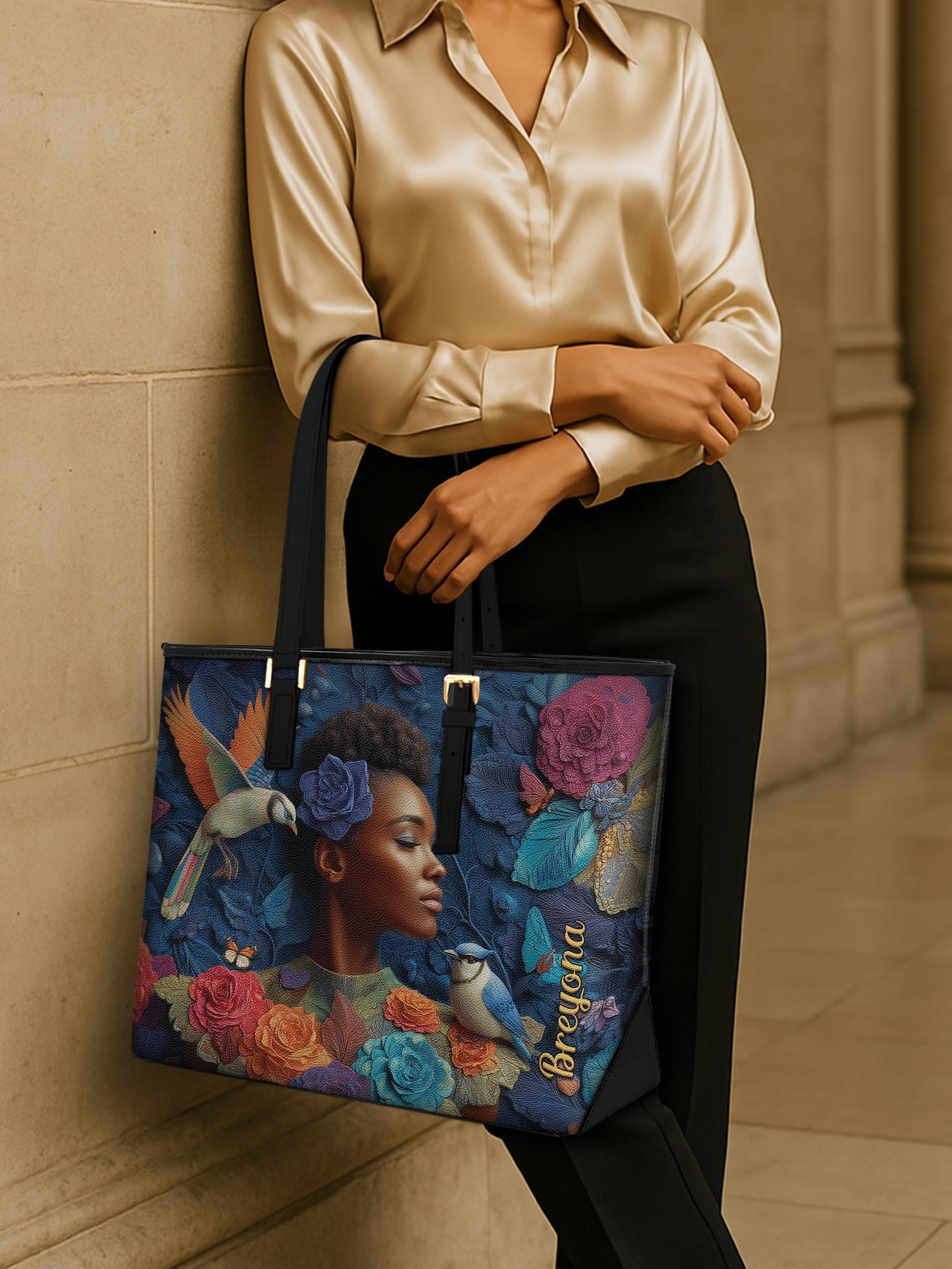 Blue Garden Sleek Leather Tote