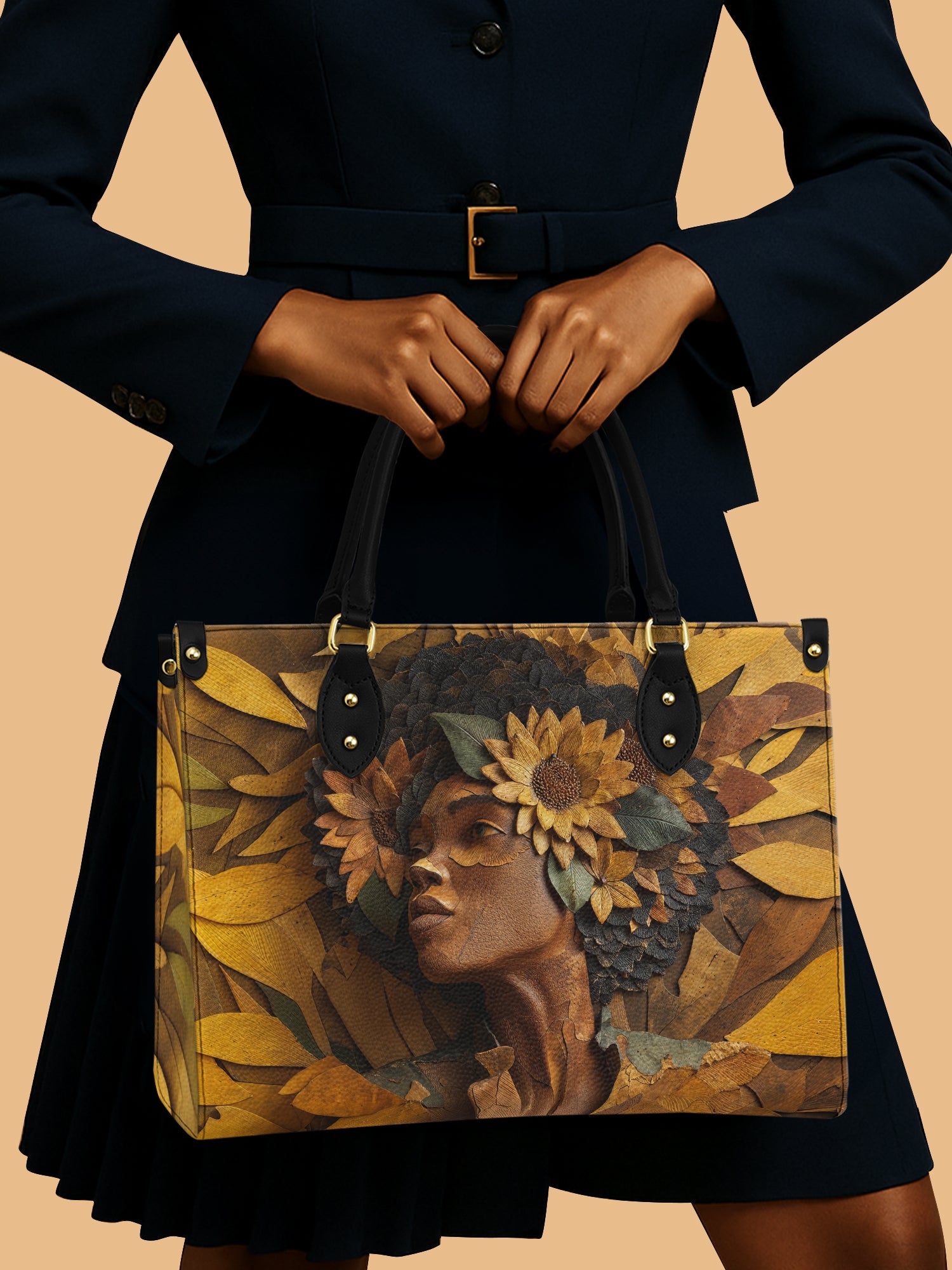 Golden Sunflower Premium Leather Handbag QR0TD379