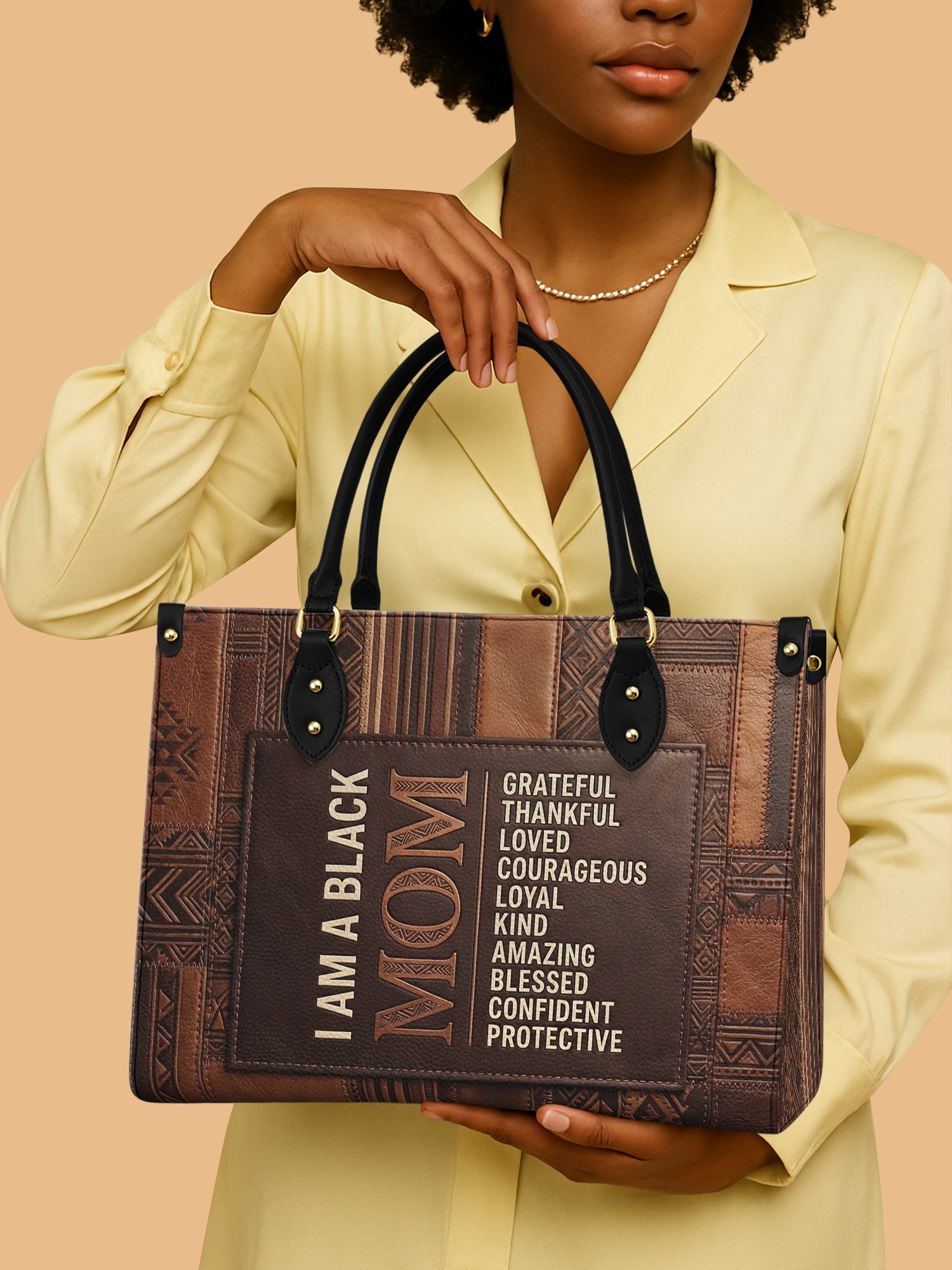 Black Mom Essence Premium Leather Handbag QR0TV272