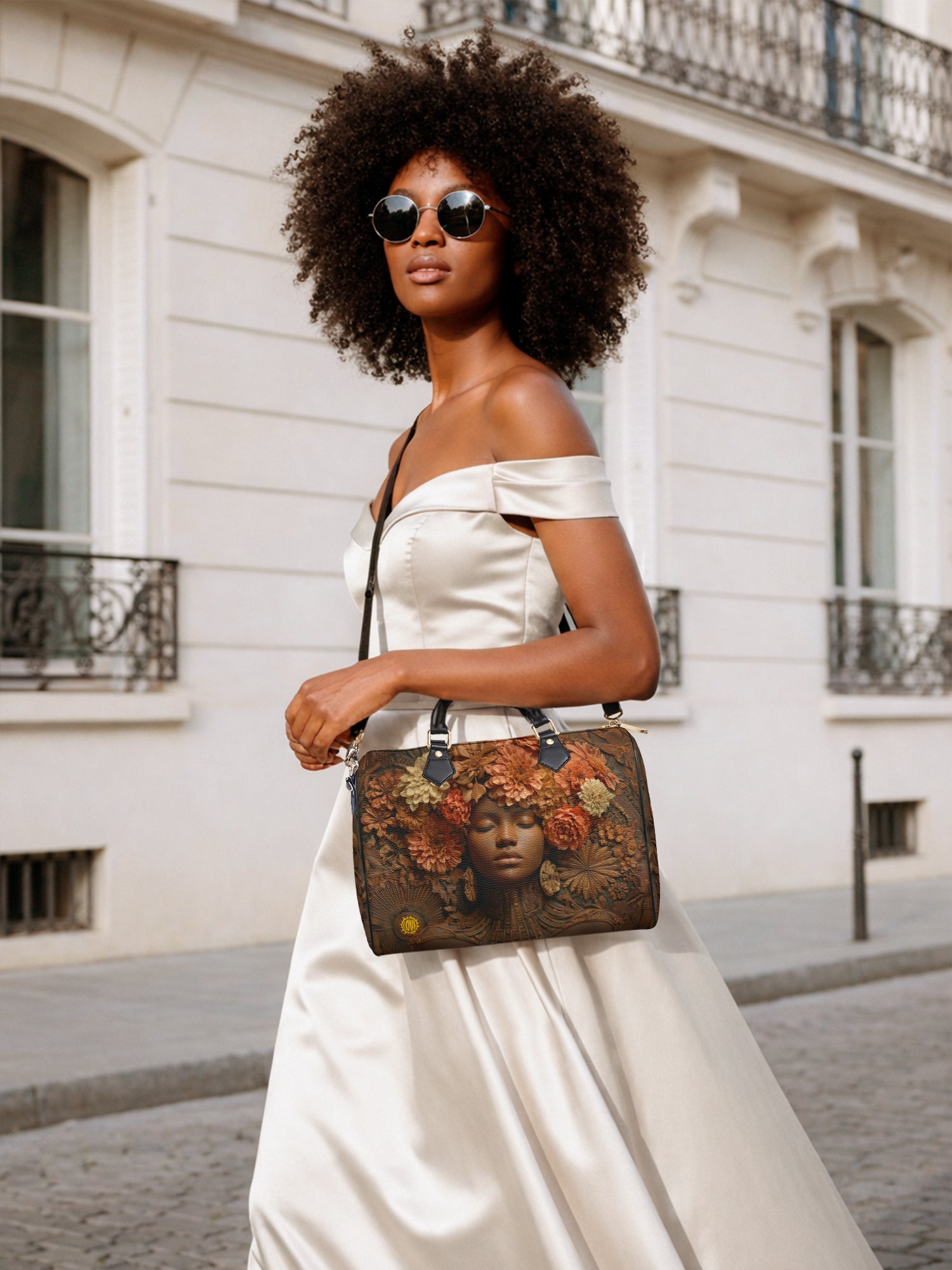 Afro Flora Leather Boston Bag QR0TV027