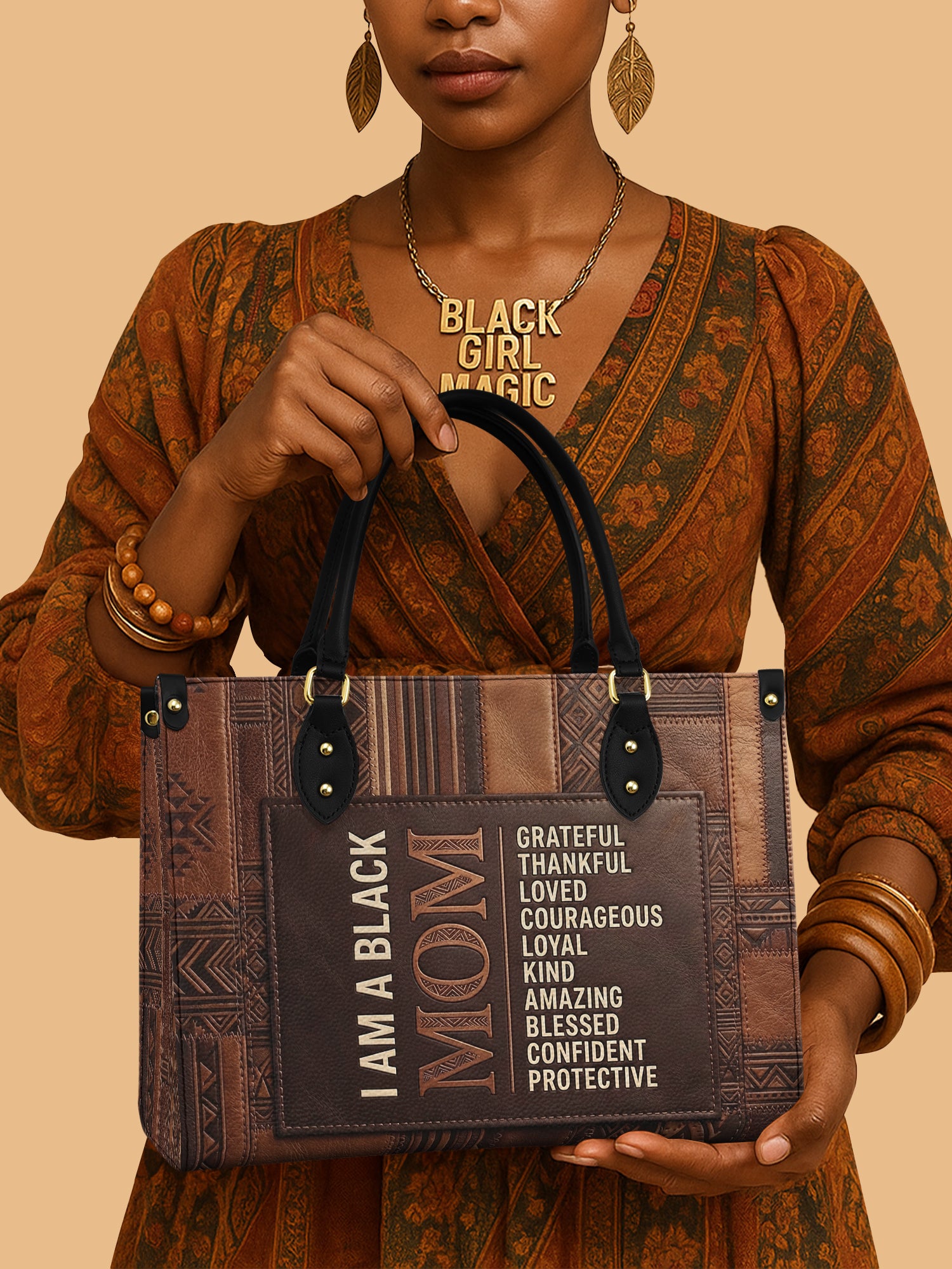 Black Mom Essence Premium Leather Handbag QR0TV272