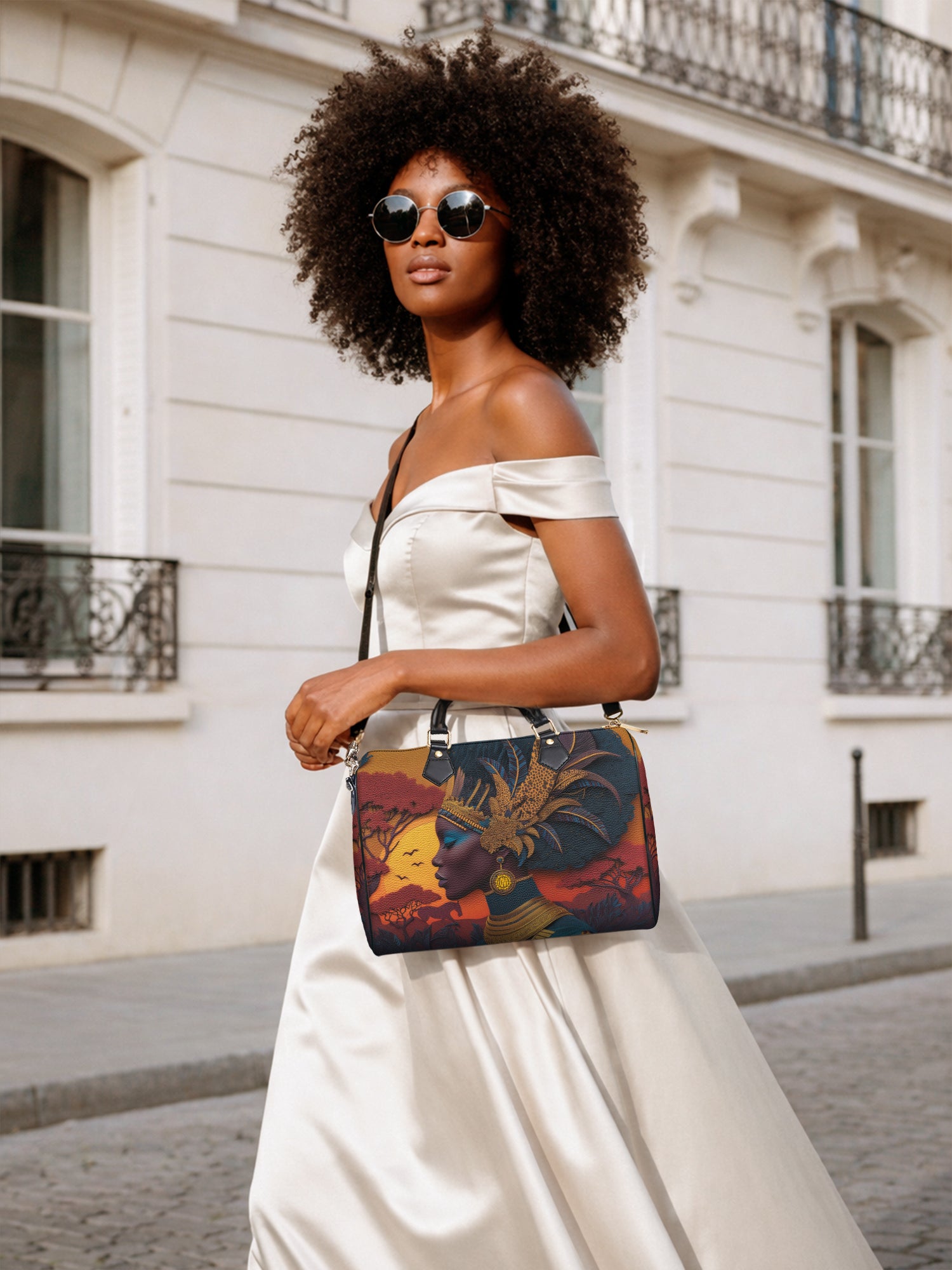 African Aspirations Leather Boston Bag QR0HH057