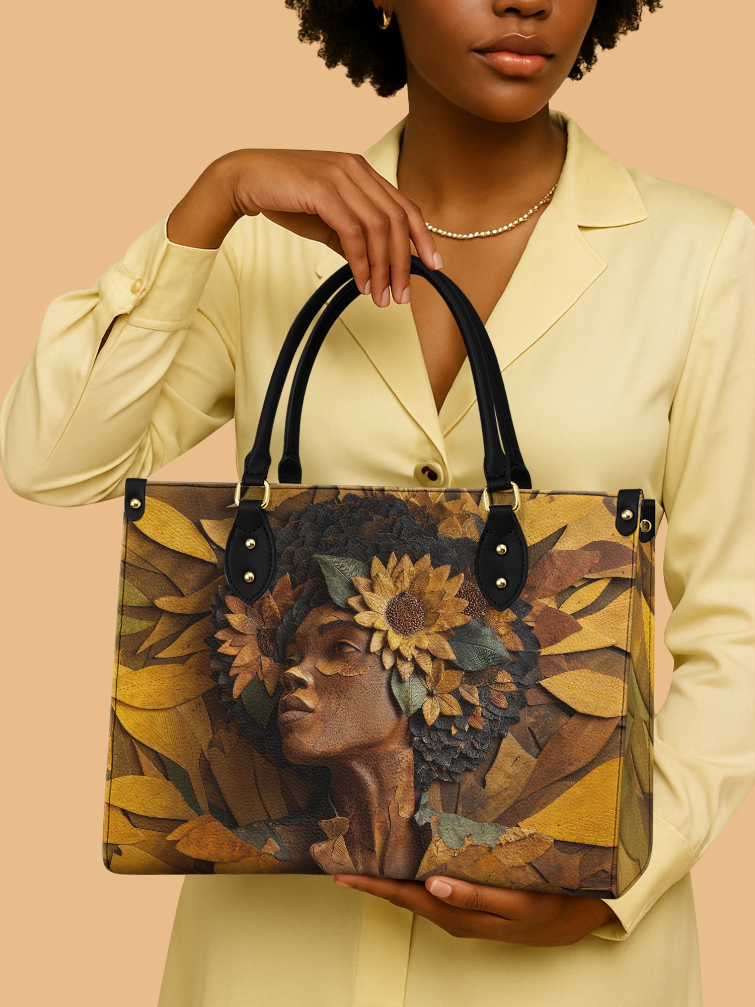 Golden Sunflower Premium Leather Handbag QR0TD379