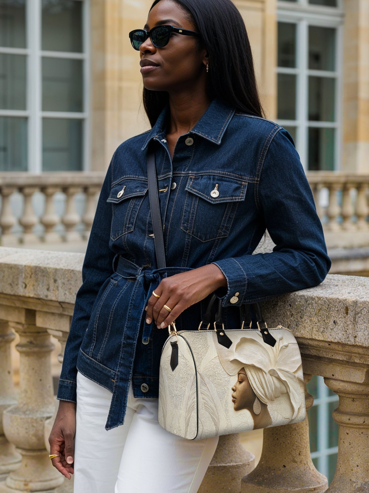 Ivory Blossom Leather Boston Bag QR0TV067