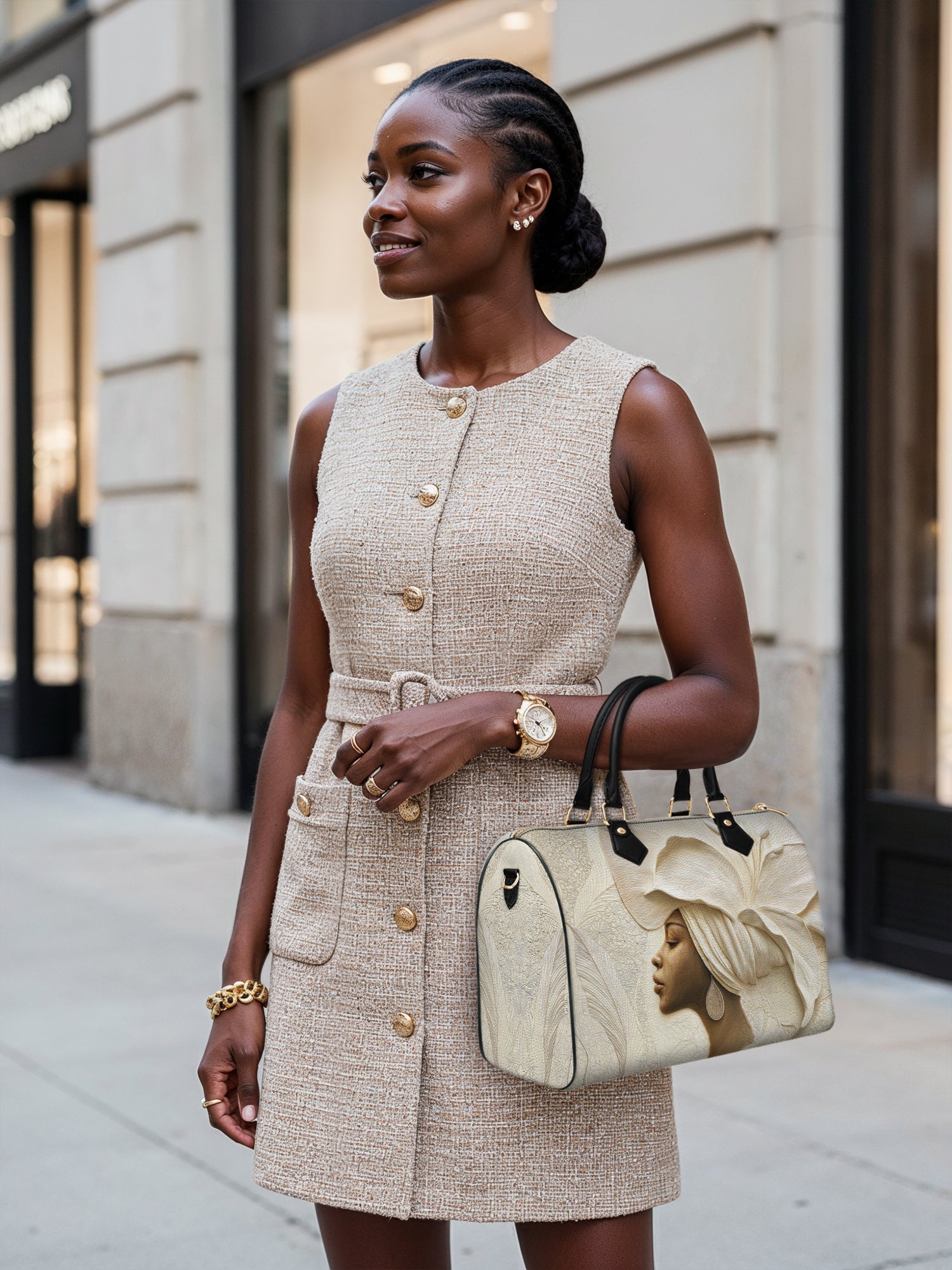 Ivory Blossom Leather Boston Bag QR0TV067