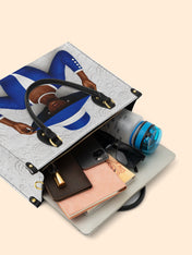 Blue Crowned Premium Leather Handbag QR0TV282