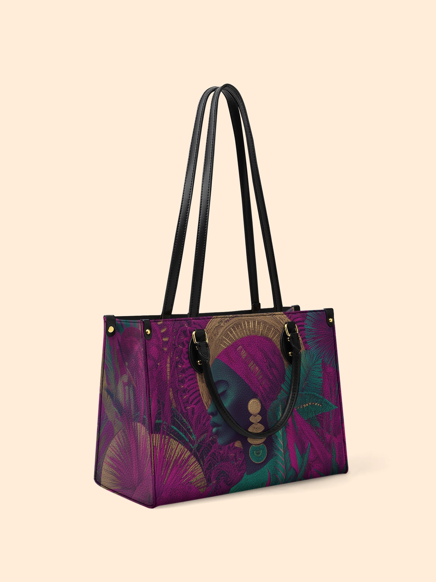 Golden Halo Portrait Premium Leather Handbag QR0HH120