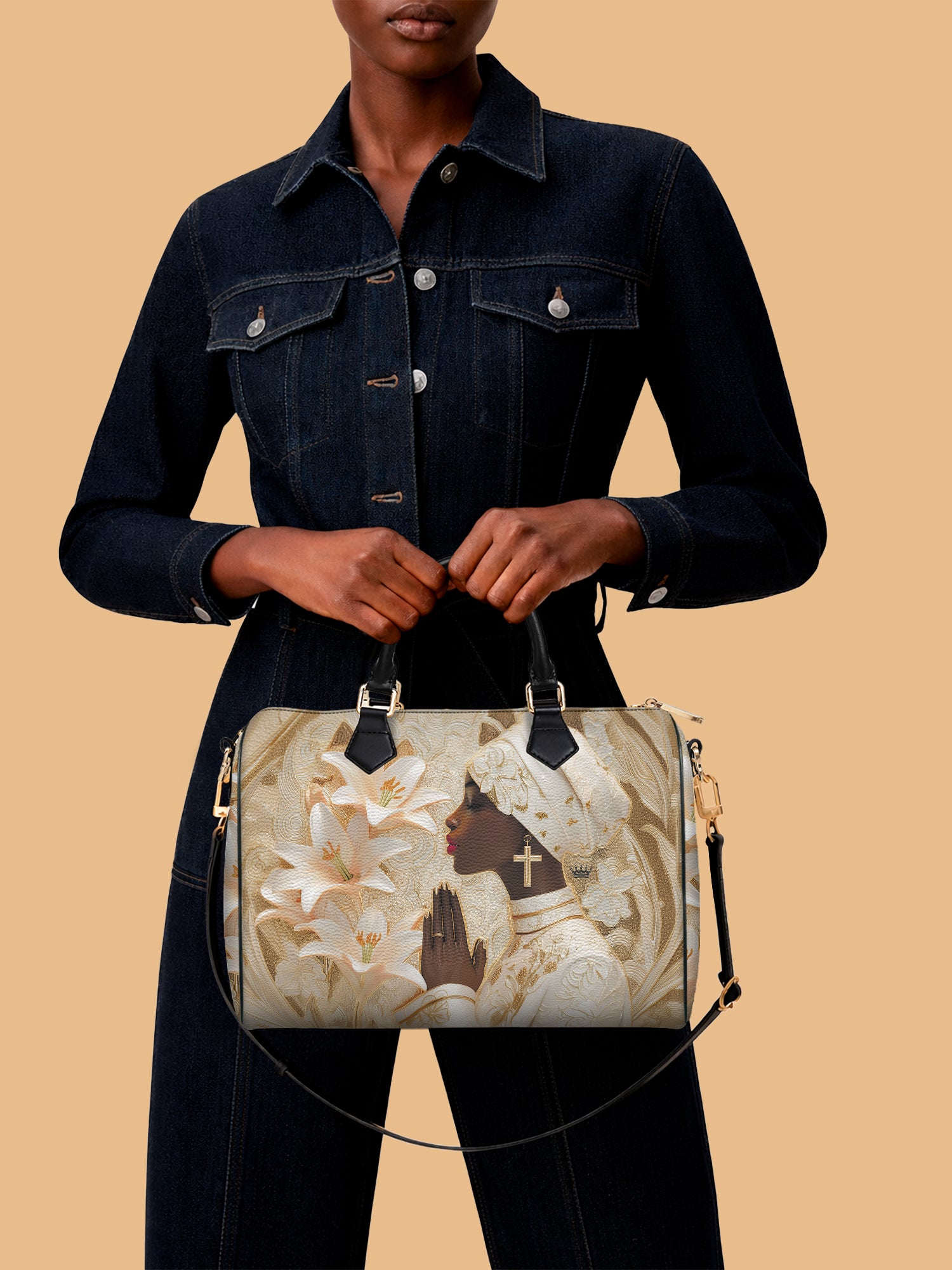 Divine Melanin Leather Boston Bag QR0TD553