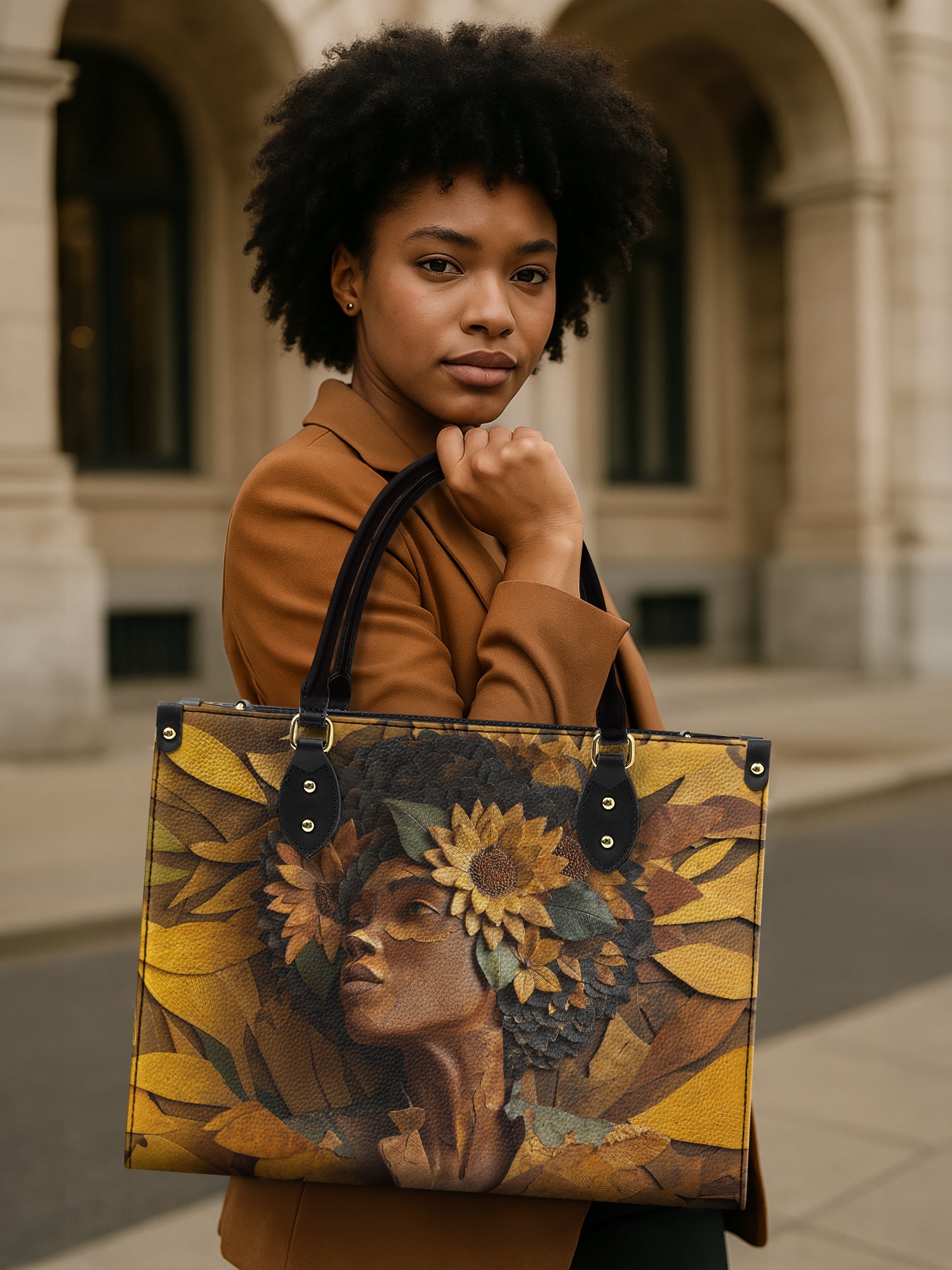 Golden Sunflower Premium Leather Handbag QR0TD379