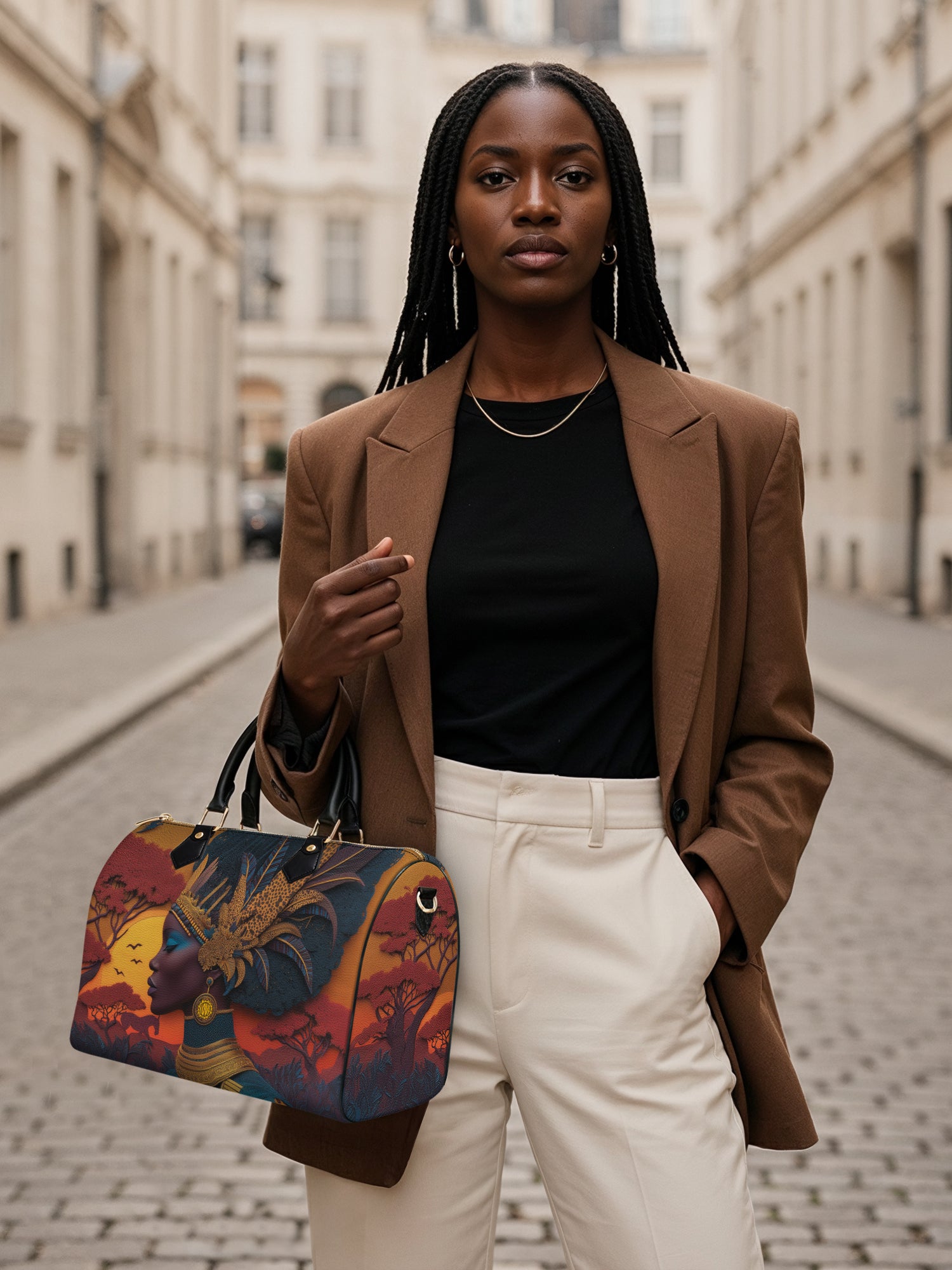 African Aspirations Leather Boston Bag QR0HH057