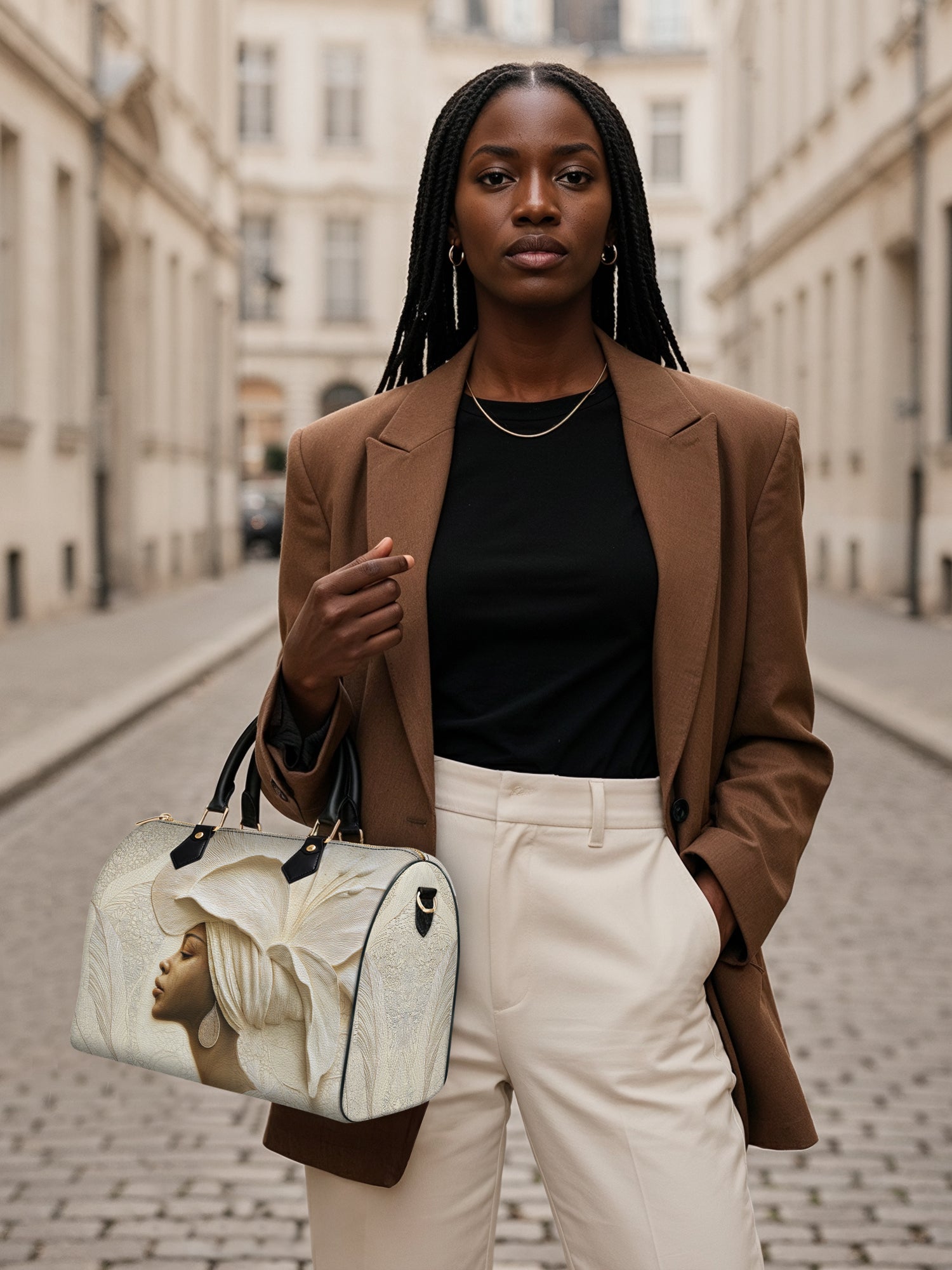 Ivory Blossom Leather Boston Bag QR0TV067