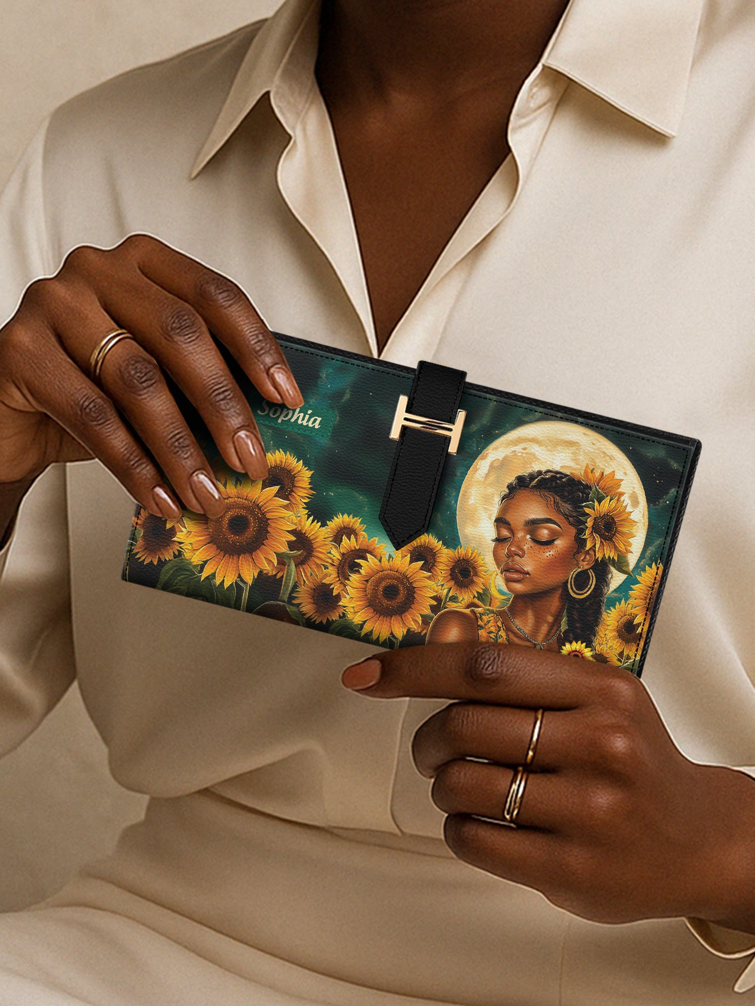 Sunflower Moonlight Tab Closure Wallet