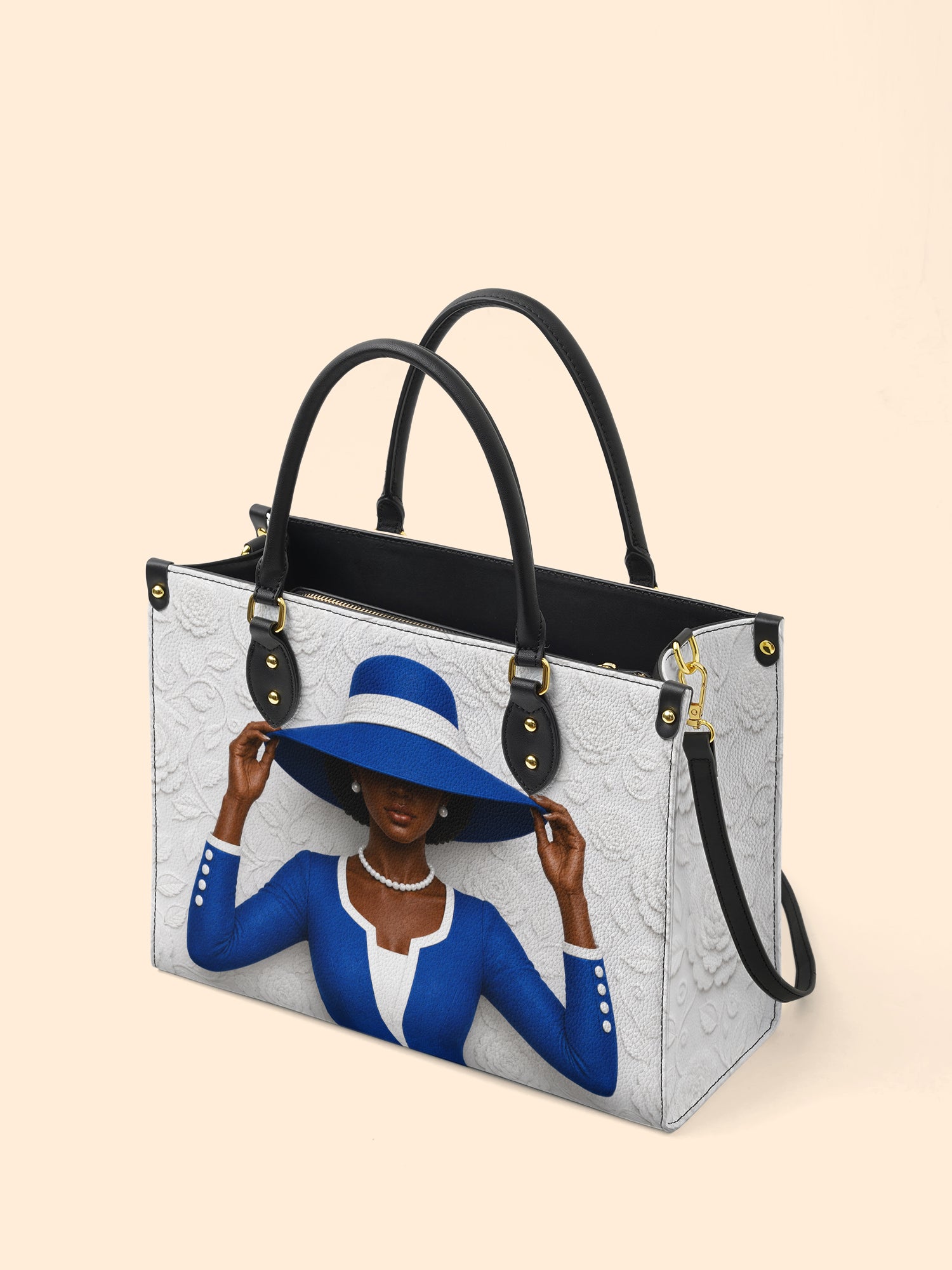Blue Crowned Premium Leather Handbag QR0TV282