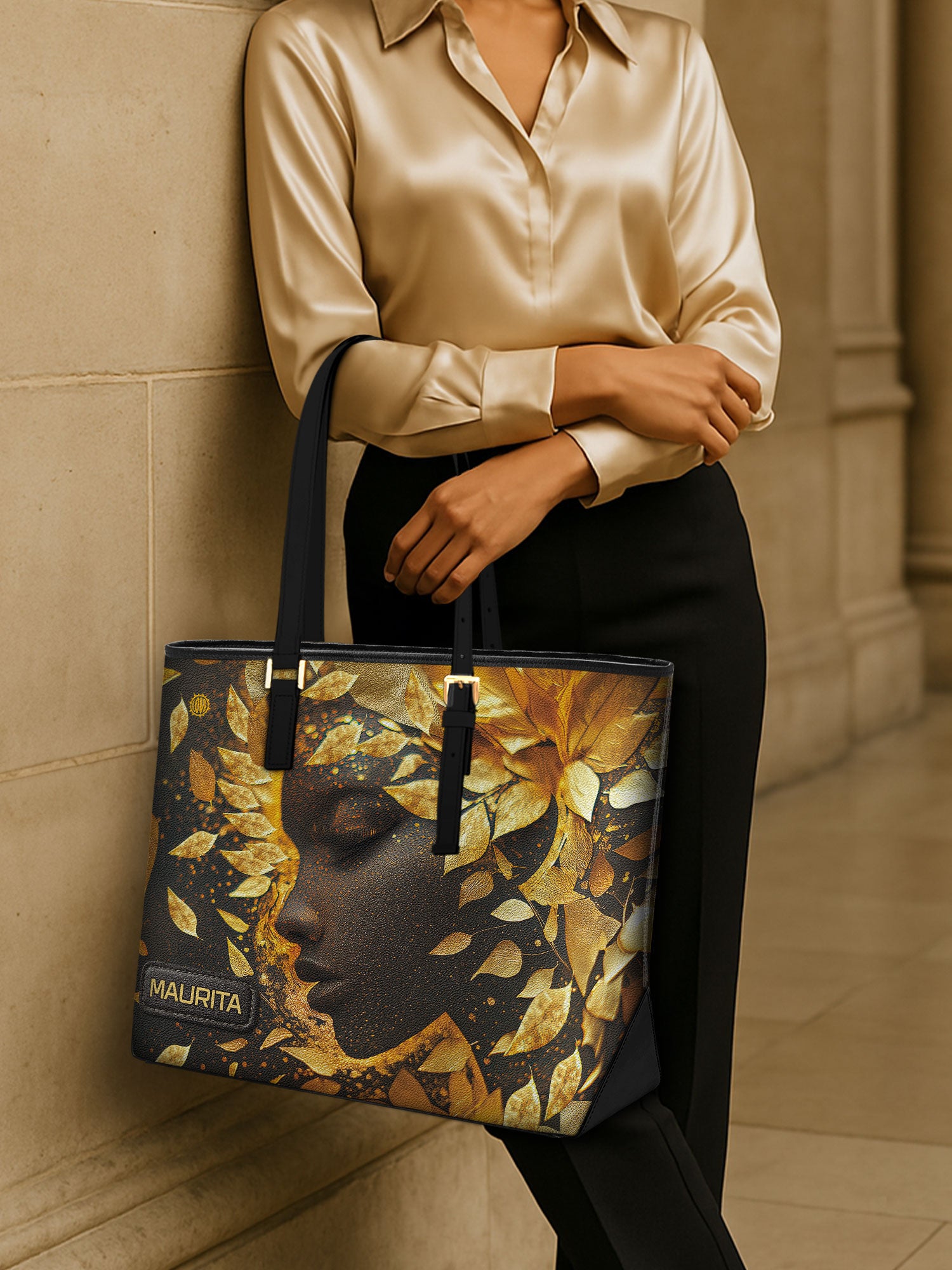 Leaves Woman Sleek Leather Tote