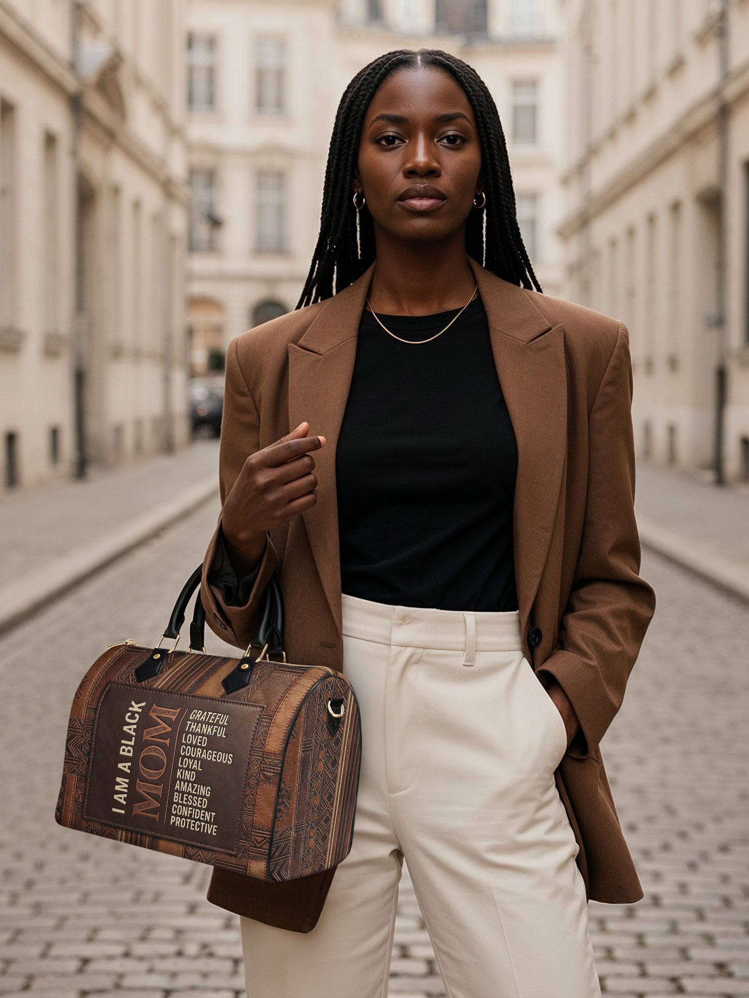 Black Mom Essence Leather Boston Bag QR0TV272