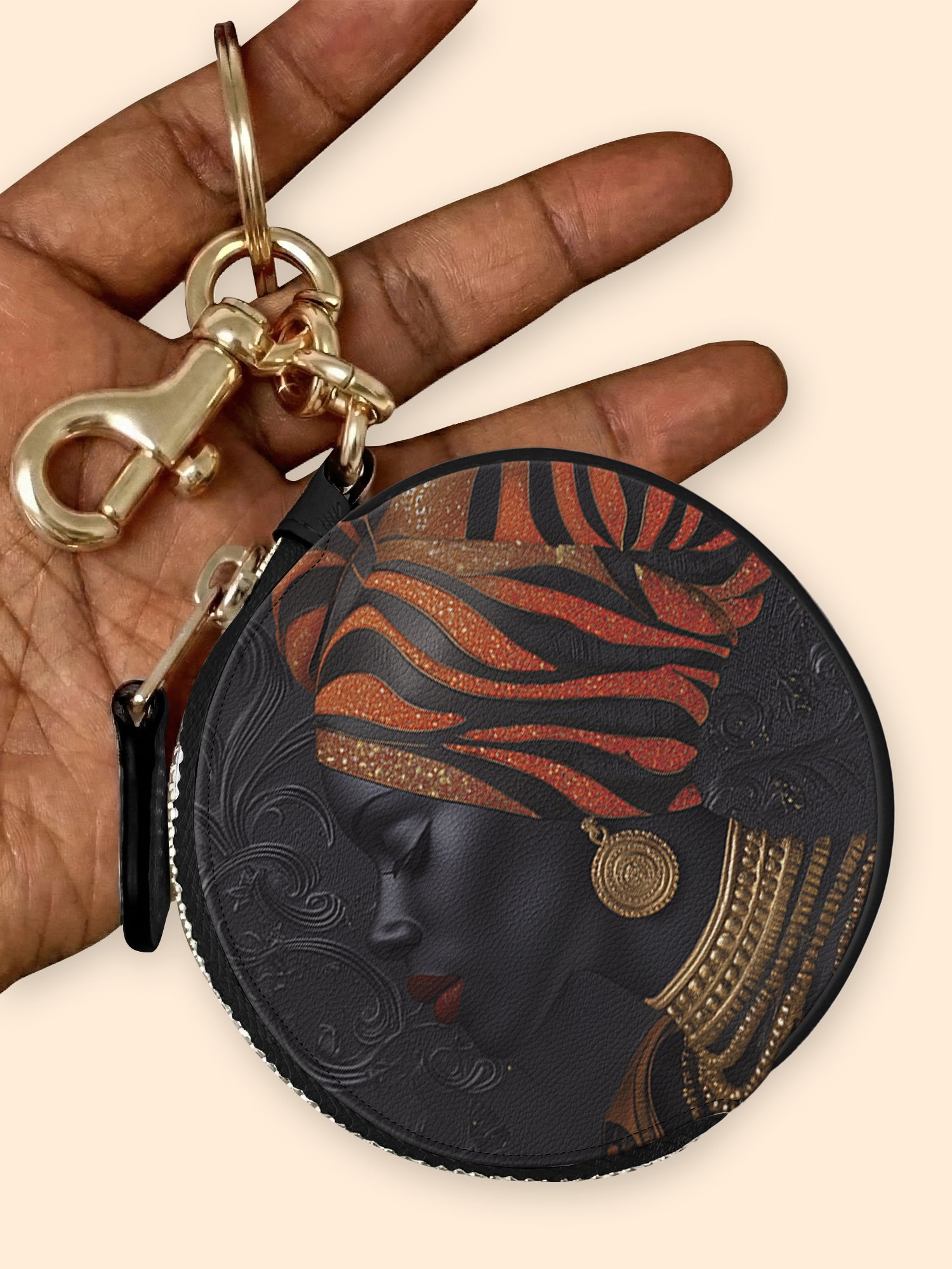 Adinkra Essence Circular Coin Pouch Bag Charm QR0XD456