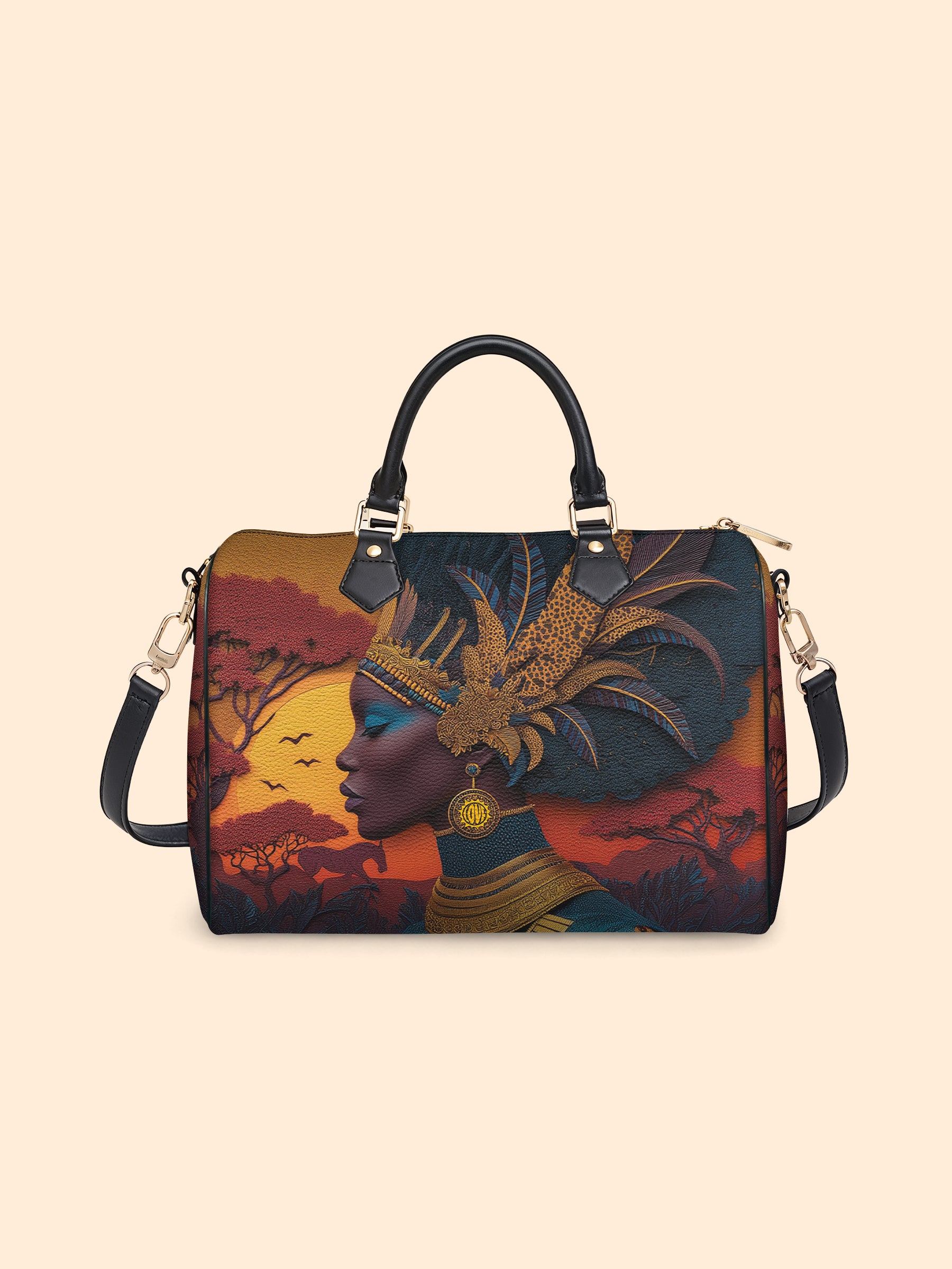 African Aspirations Leather Boston Bag QR0HH057