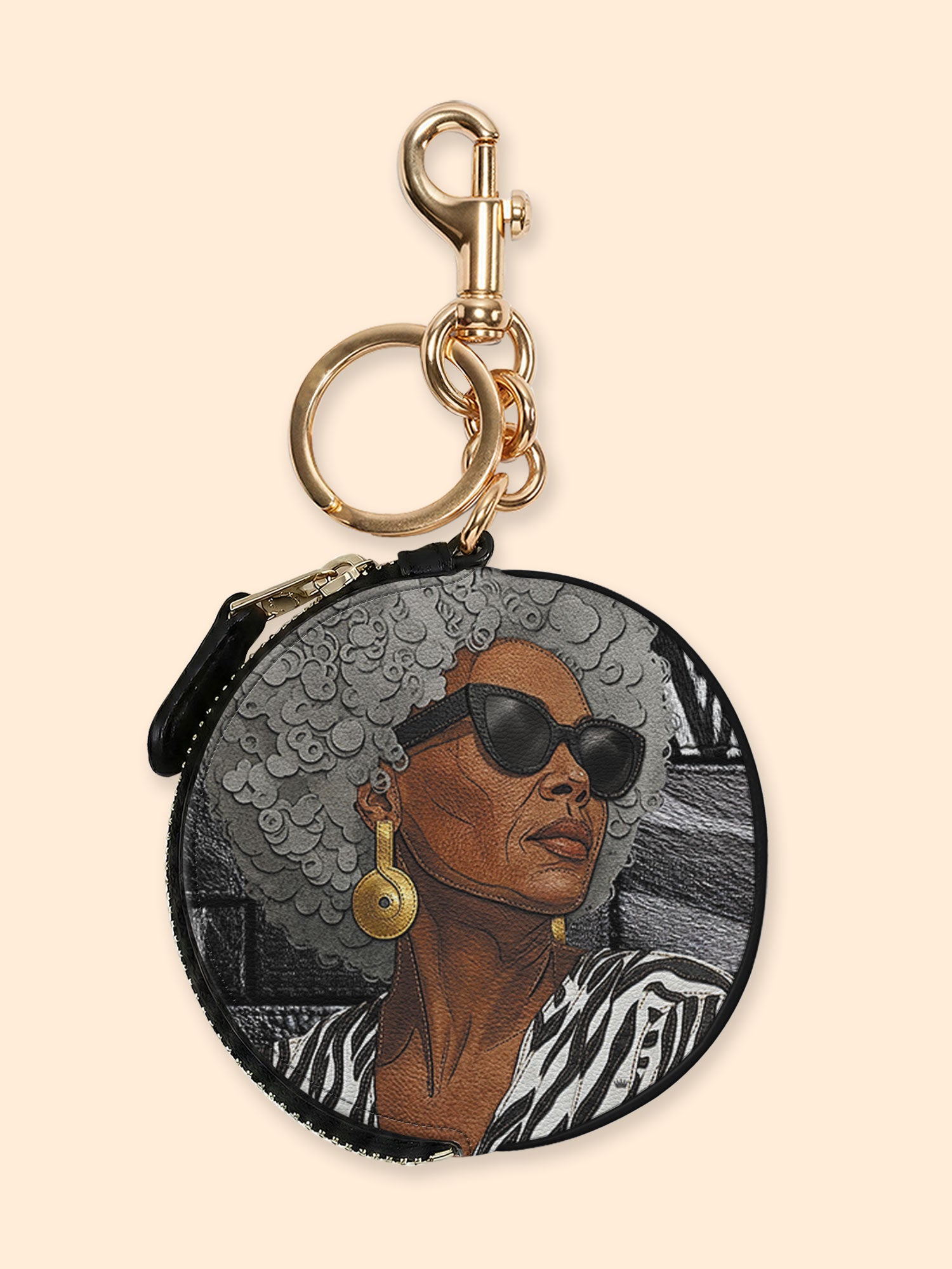 Midnight Zebra Circular Coin Pouch Bag Charm QR0TV259