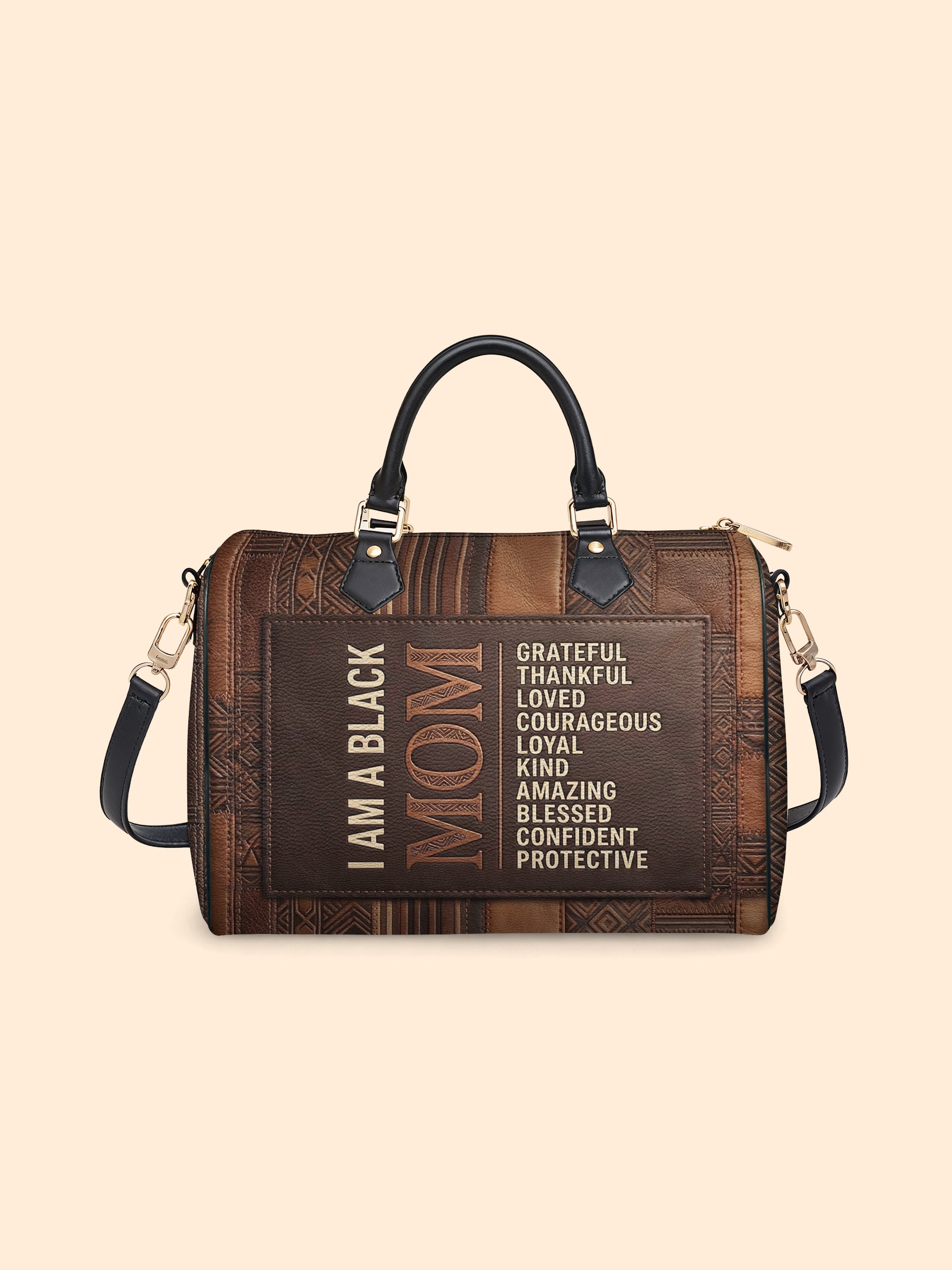 Black Mom Essence Leather Boston Bag QR0TV272