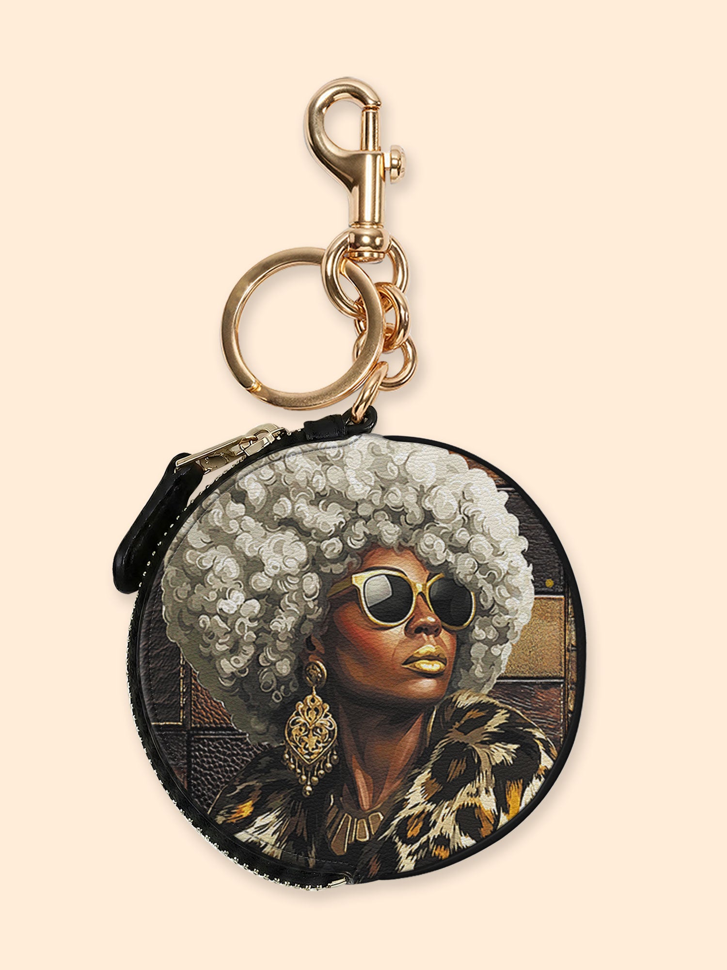 Bronze Leopard Circular Coin Pouch Bag Charm QR0TV260