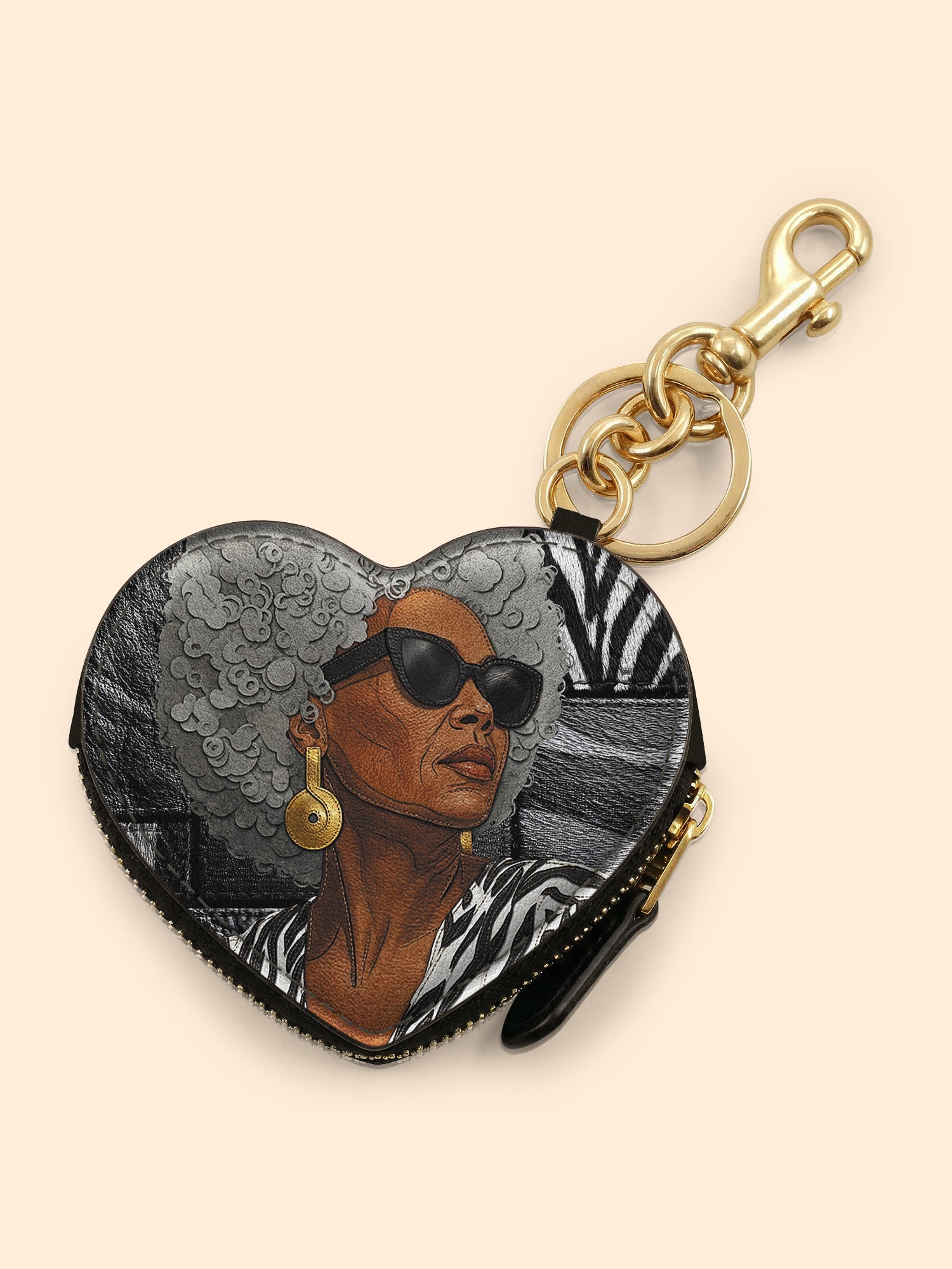 Midnight Zebra Heart Coin Pouch Bag Charm QR0TV259