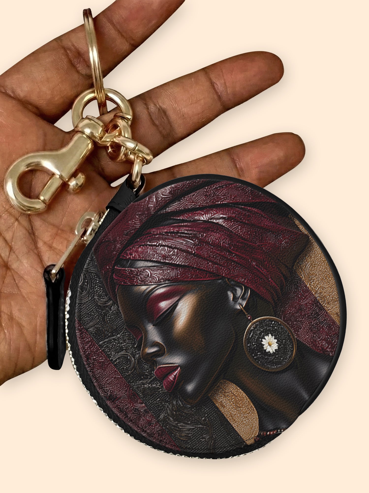Crimson Sovereign Circular Coin Pouch Bag Charm QR0XD924