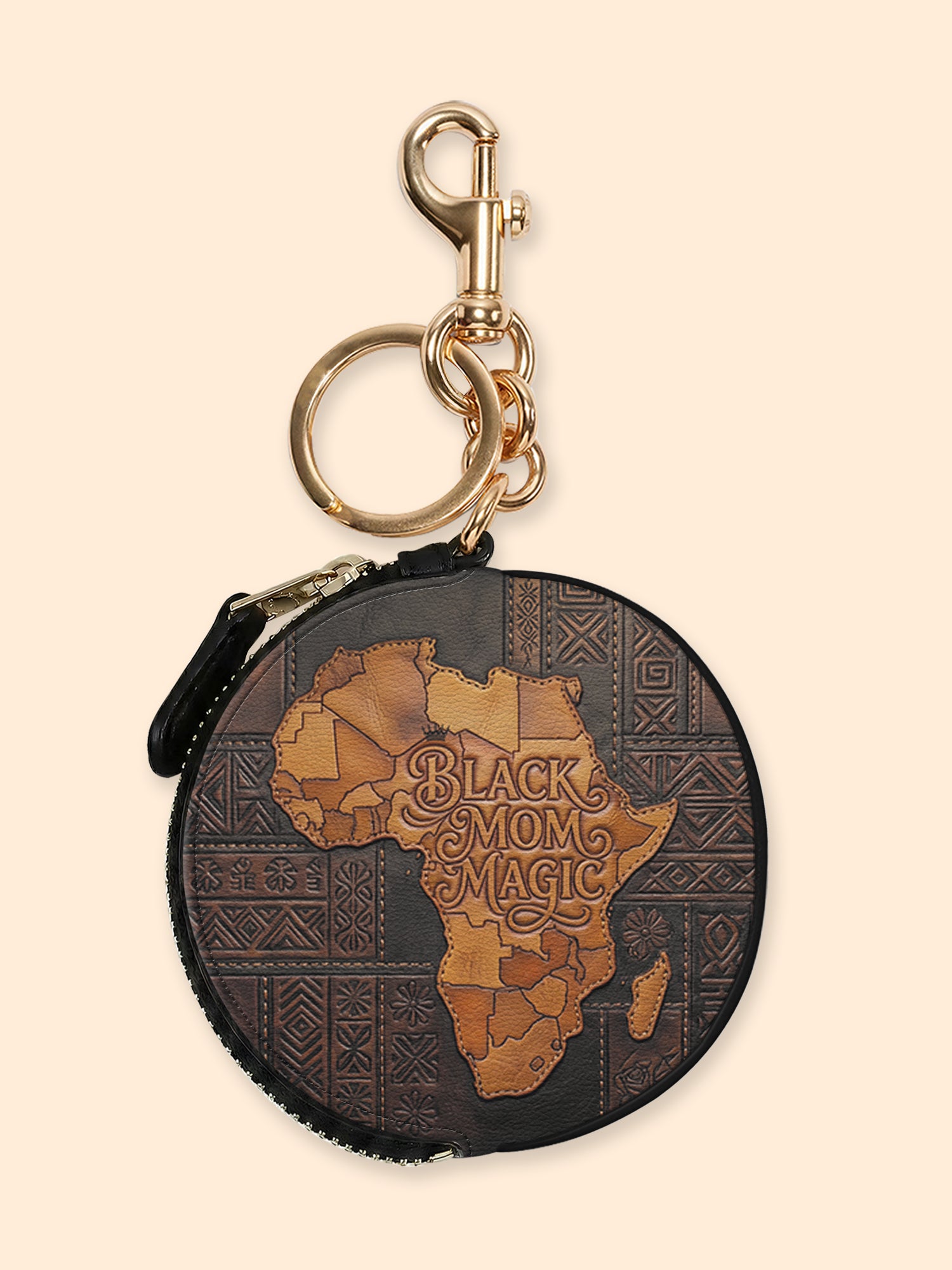 Black Mom Magic Circular Coin Pouch Bag Charm QR0XD1047