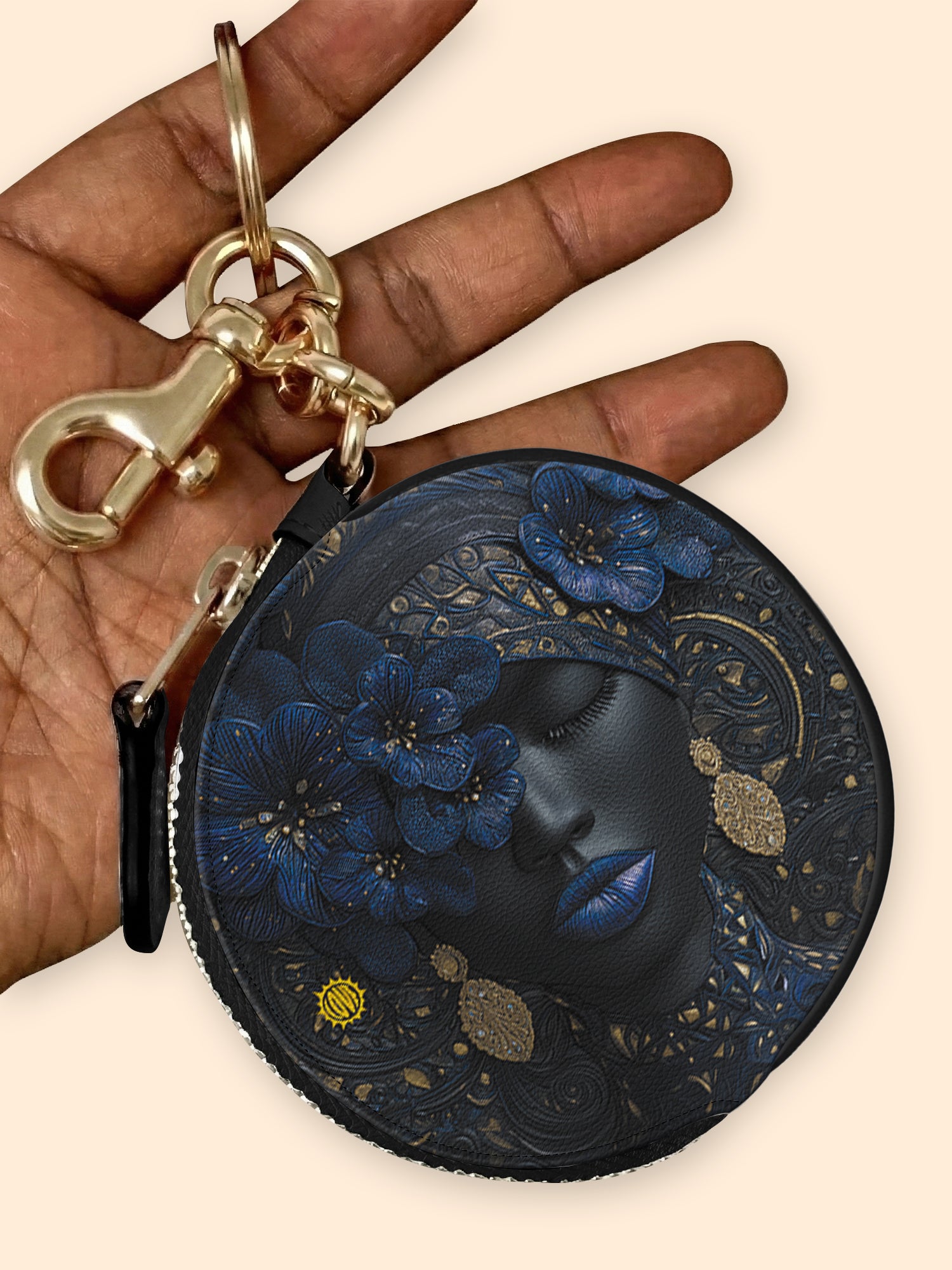 Midnight Bluebonnet Circular Coin Pouch Bag Charm QR0XD292