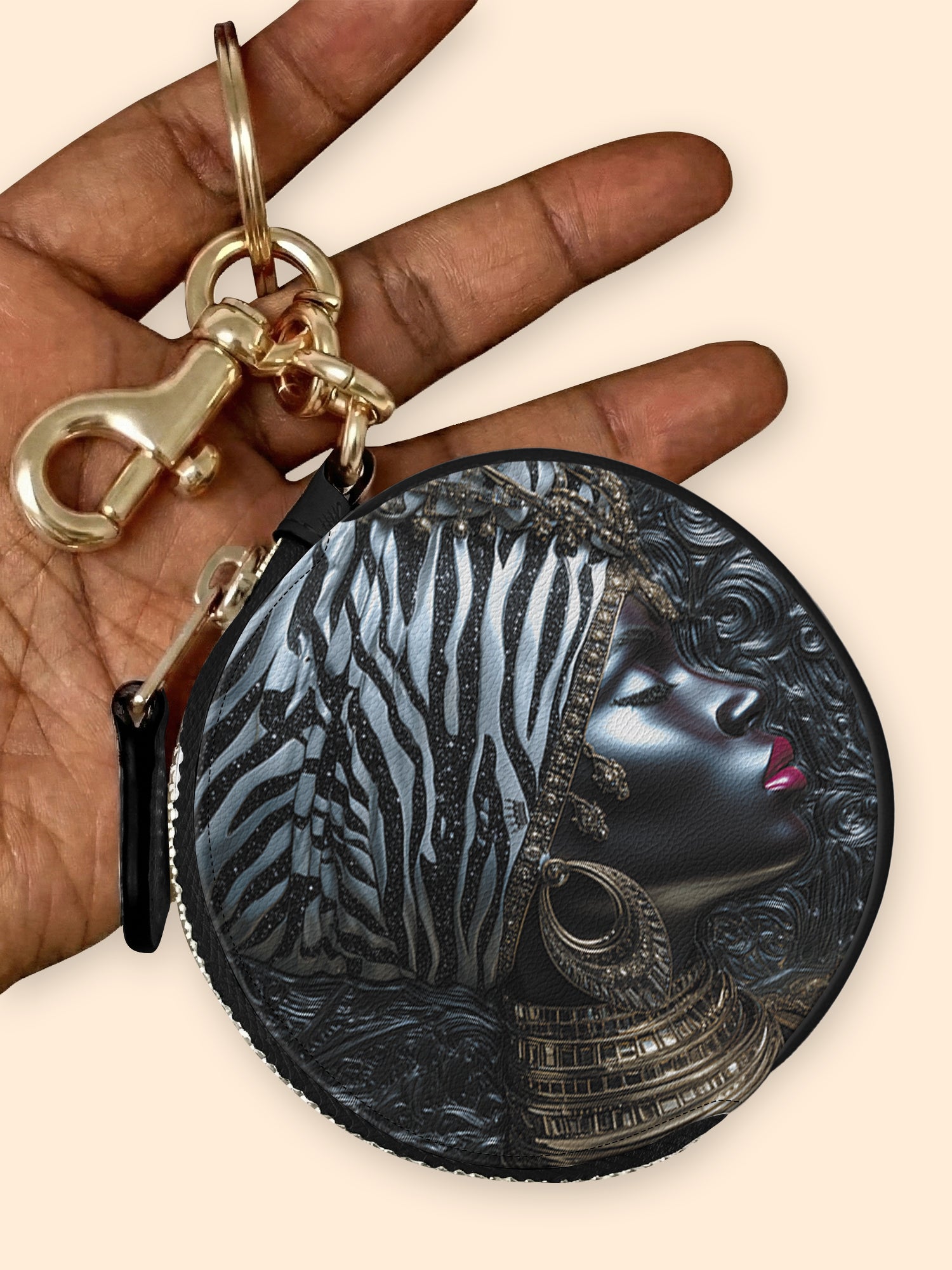 Afri Jewel Circular Coin Pouch Bag Charm QR0XD459