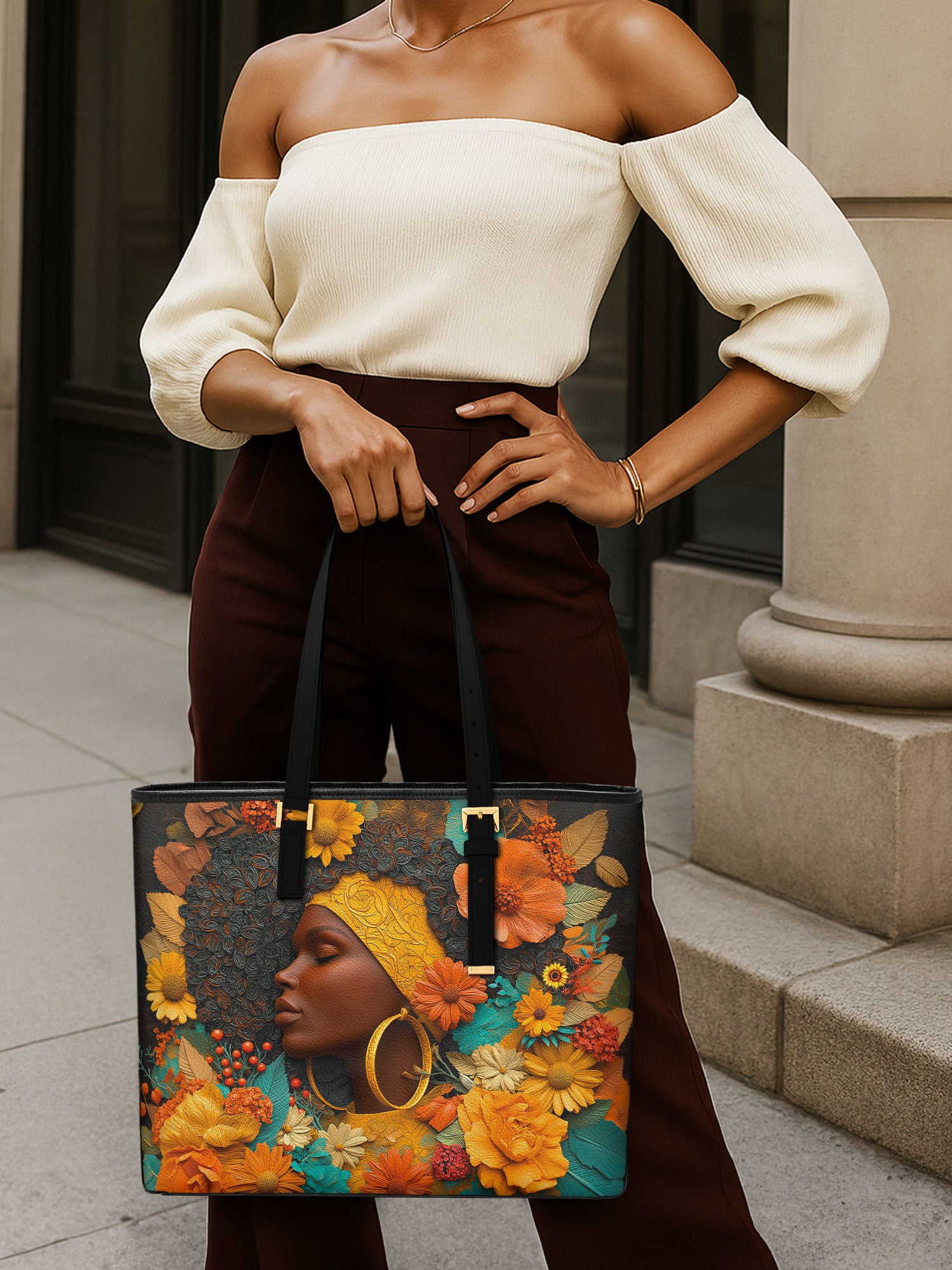 Crowned In Bloom Sleek Leather Tote QR0XD024
