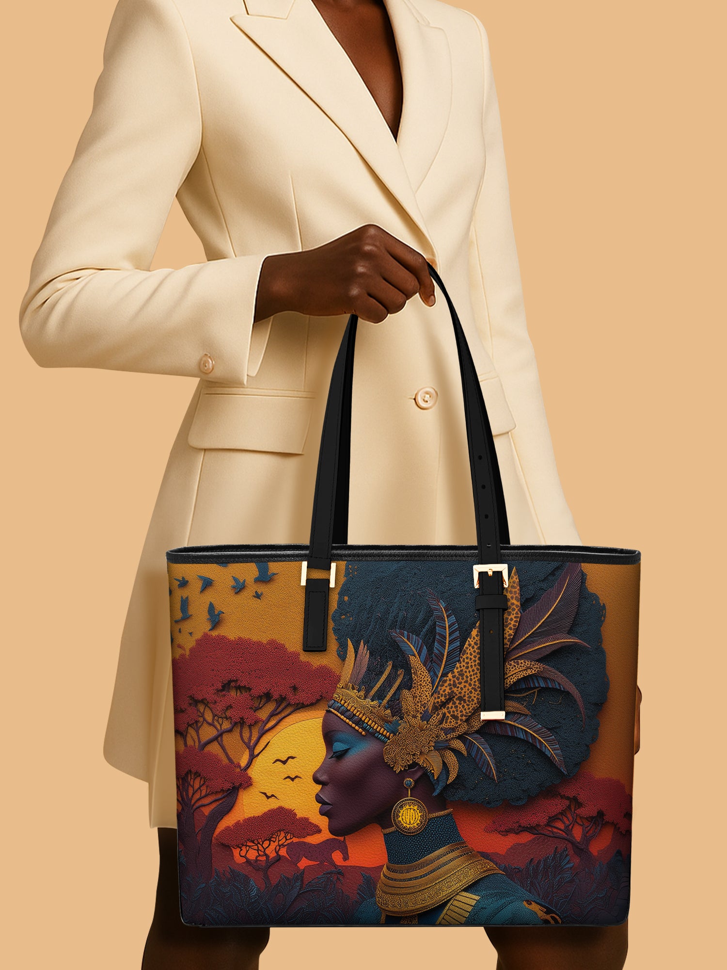 African Aspirations Sleek Leather Tote QR0HH010