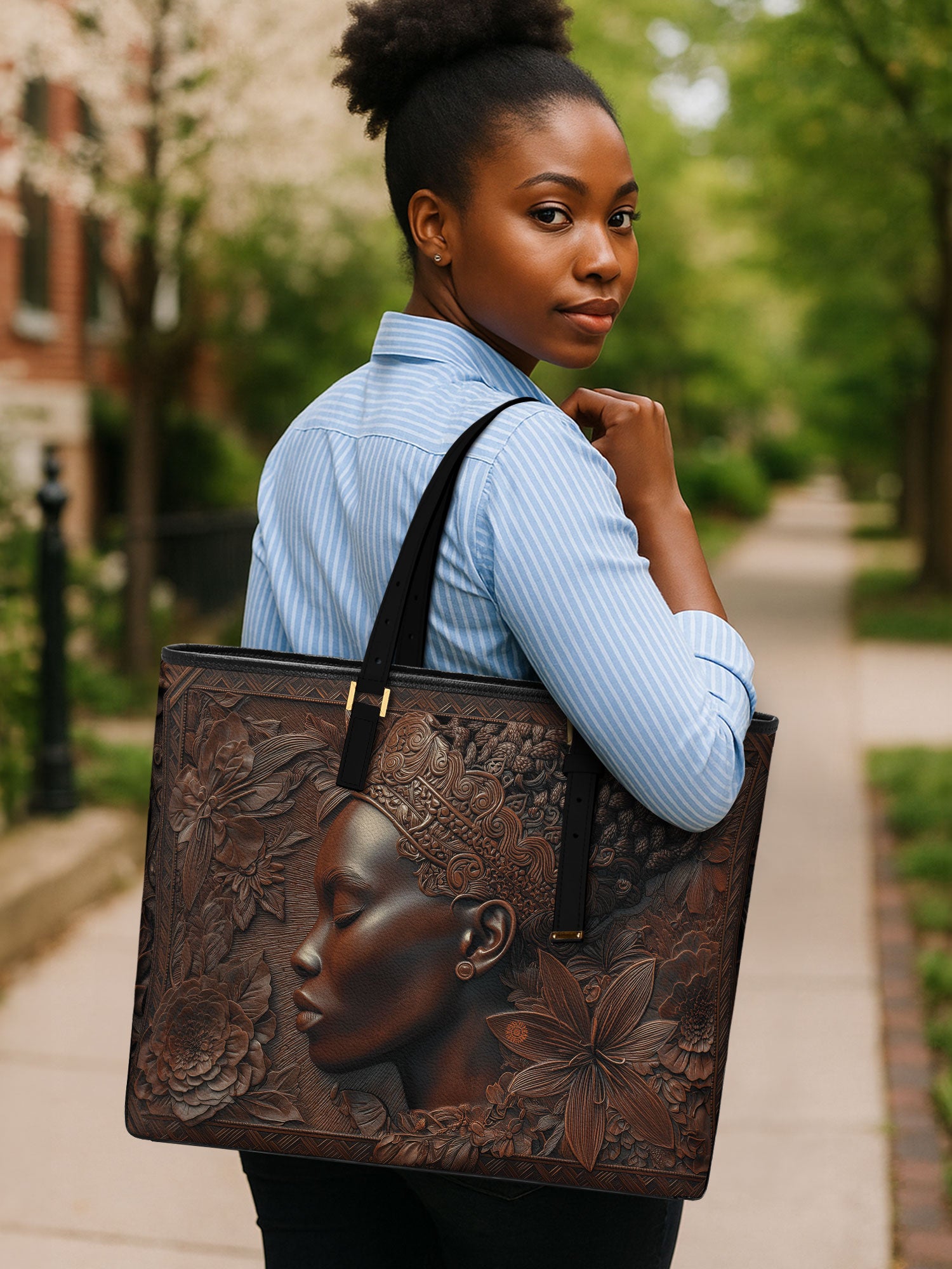 Crown Bloom Sleek Leather Tote QR0XD029